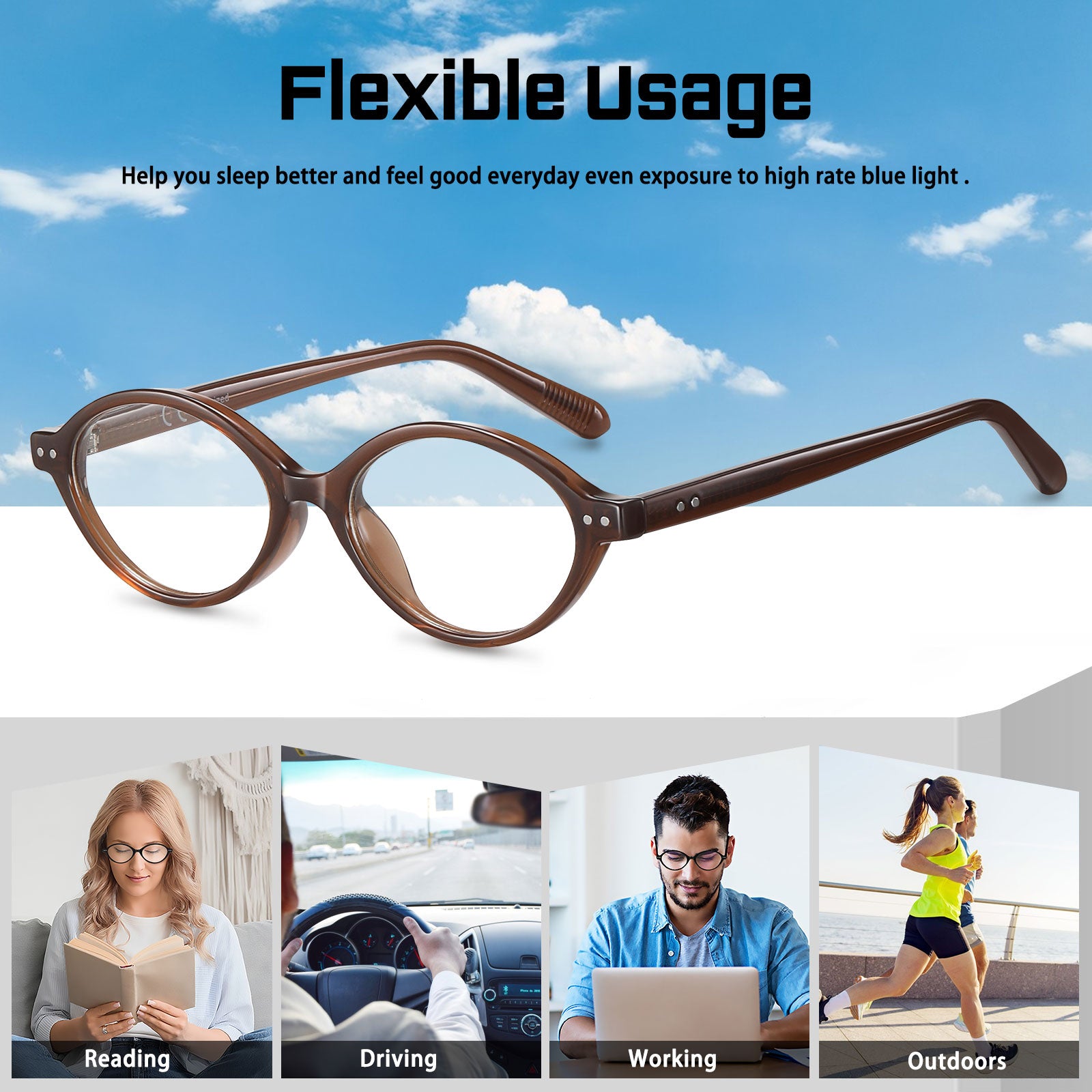 HAOLOTA Blue Light Blocking Glasses Women Trendy Round Anti Eyestrain BG6101