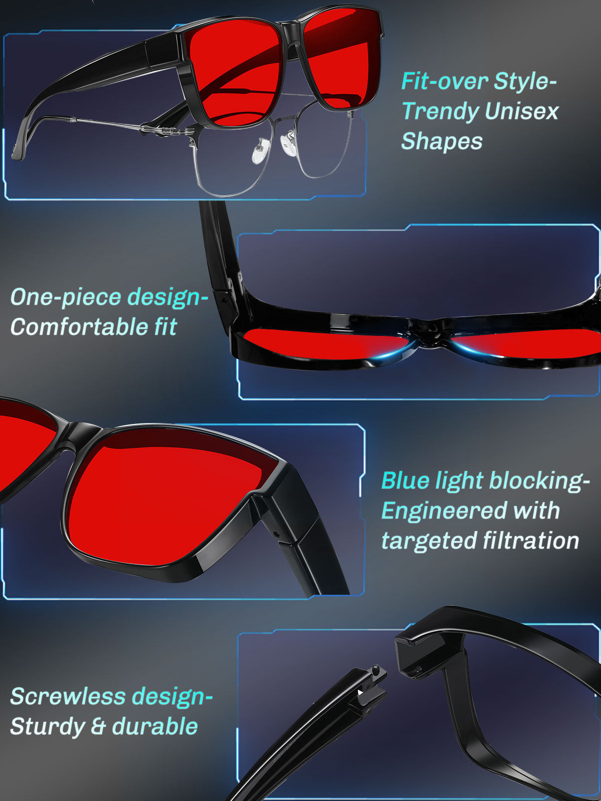 HAOLOTA Sleep Glasses Fitovers with Blue Light Blocking for Men Women Red Tinted SPG0174