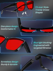 HAOLOTA Sleep Glasses Fitovers with Blue Light Blocking for Men Women Red Tinted SPG0174