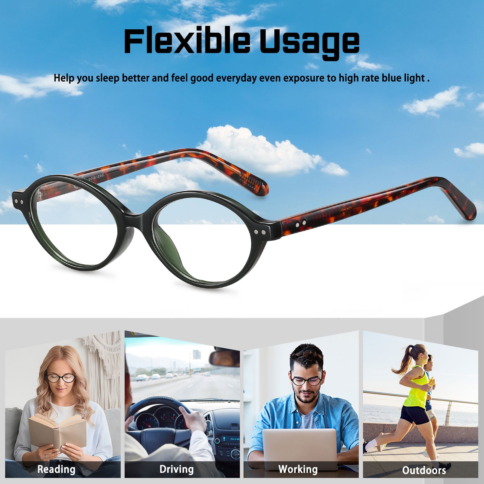HAOLOTA Blue Light Blocking Glasses Women Trendy Round Anti Eyestrain BG6101