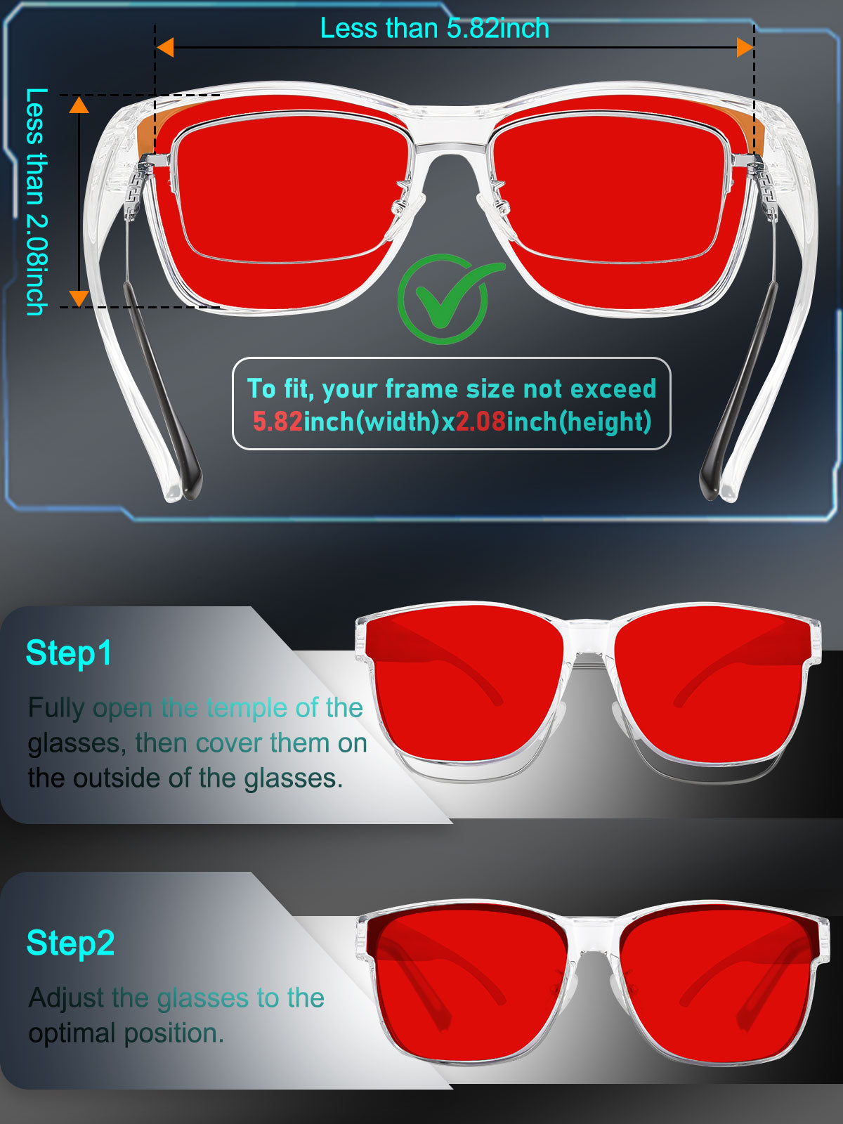 HAOLOTA Sleep Glasses Fitovers with Blue Light Blocking for Men Women Red Tinted SPG0174