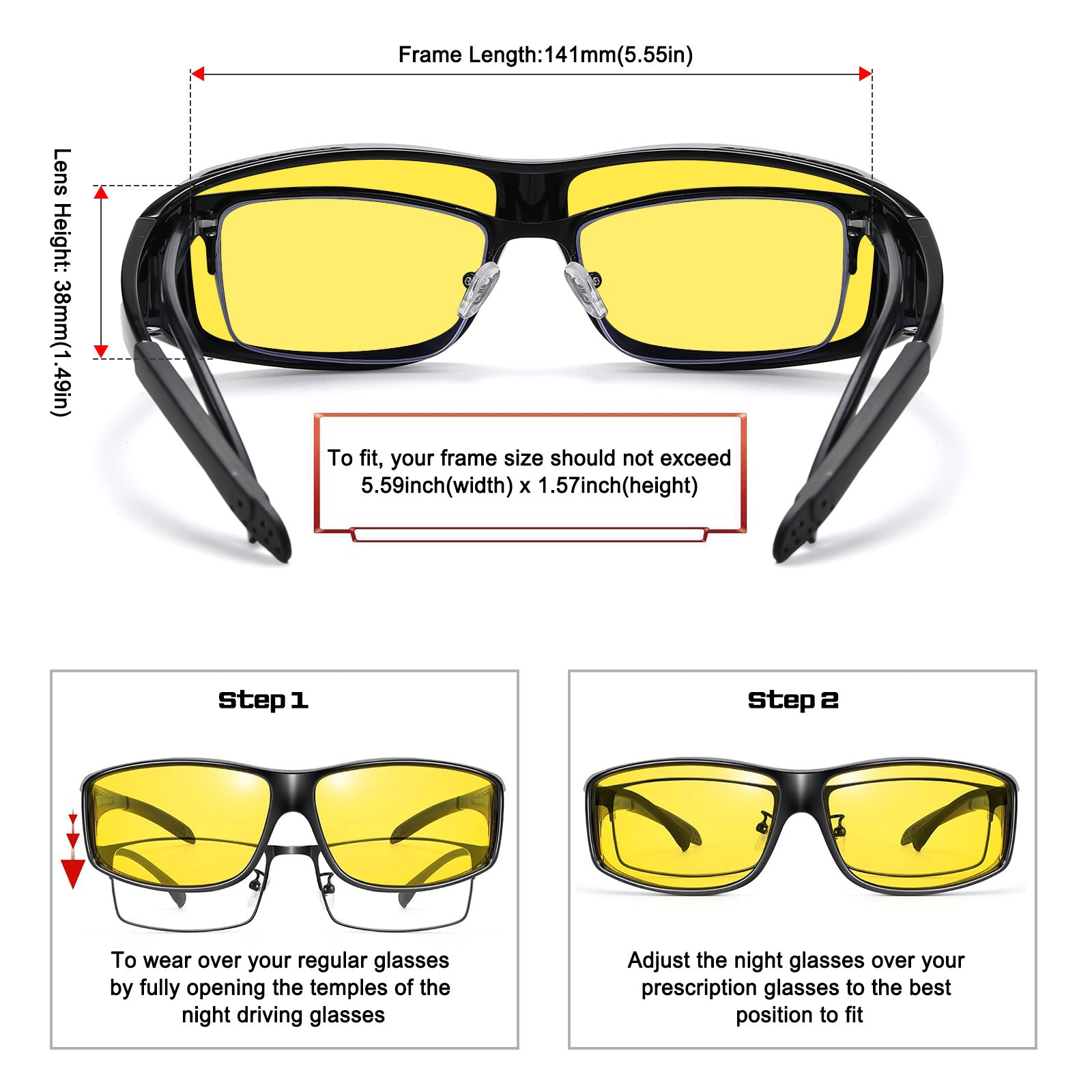 HAOLOTA Night Vision Driving Over Glasses, Nighttime Glasses Men Women Anti Glare NV0311