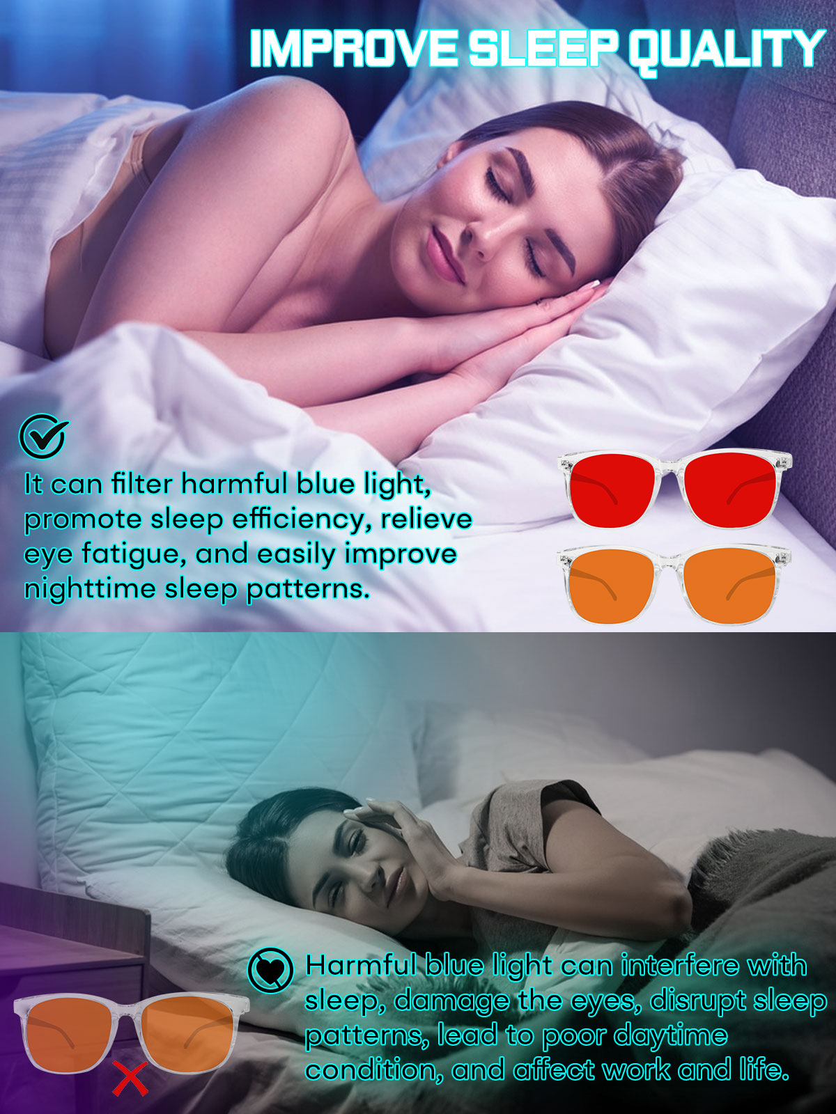 HAOLOTA Sleep Glasses with Blue Green Light Blocking Gaming Glasses SPG8081