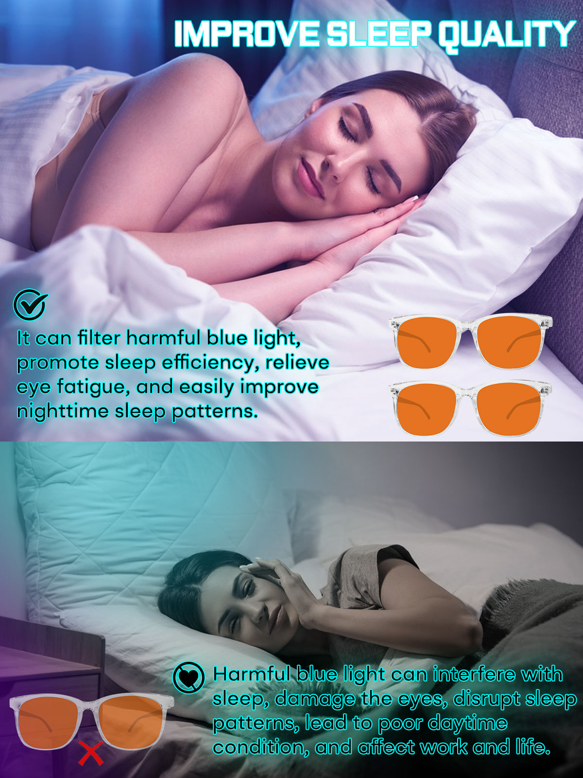 HAOLOTA Sleep Glasses with Blue Green Light Blocking Gaming Glasses SPG8081
