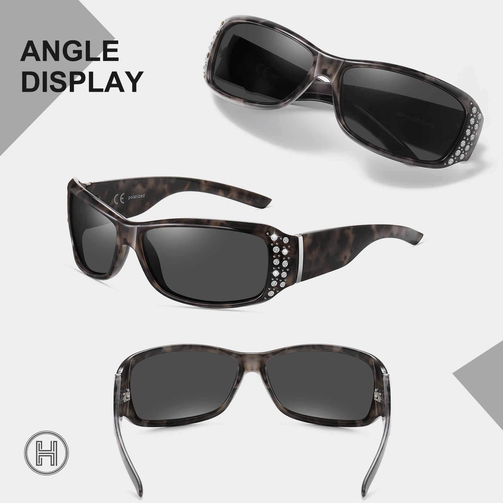 HAOLOTA Women's Polarized Rhinestone Sunglasses - Elegant Rectangle Frame with Bling UV400 SG0010