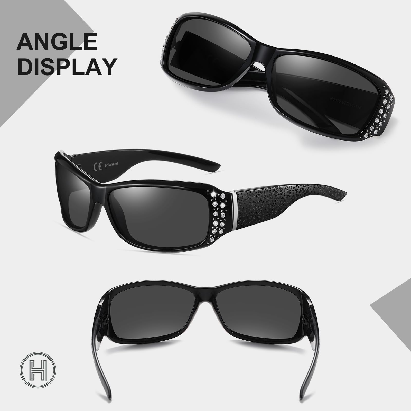 HAOLOTA Women's Polarized Rhinestone Sunglasses - Elegant Rectangle Frame with Bling UV400 SG0010