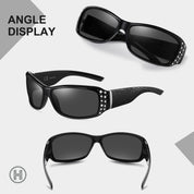 HAOLOTA Women's Polarized Rhinestone Sunglasses - Elegant Rectangle Frame with Bling UV400 SG0010
