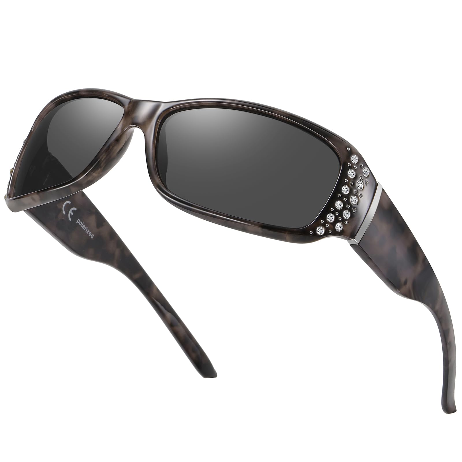HAOLOTA Women's Polarized Rhinestone Sunglasses - Elegant Rectangle Frame with Bling UV400 SG0010