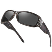 HAOLOTA Women's Polarized Rhinestone Sunglasses - Elegant Rectangle Frame with Bling UV400 SG0010