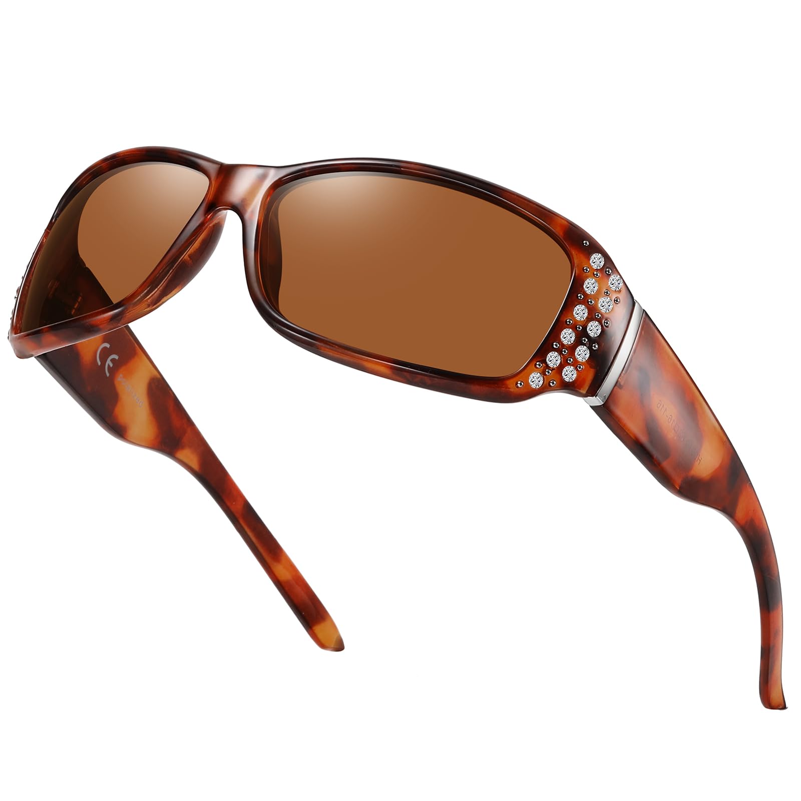 HAOLOTA Women's Polarized Rhinestone Sunglasses - Elegant Rectangle Frame with Bling UV400 SG0010