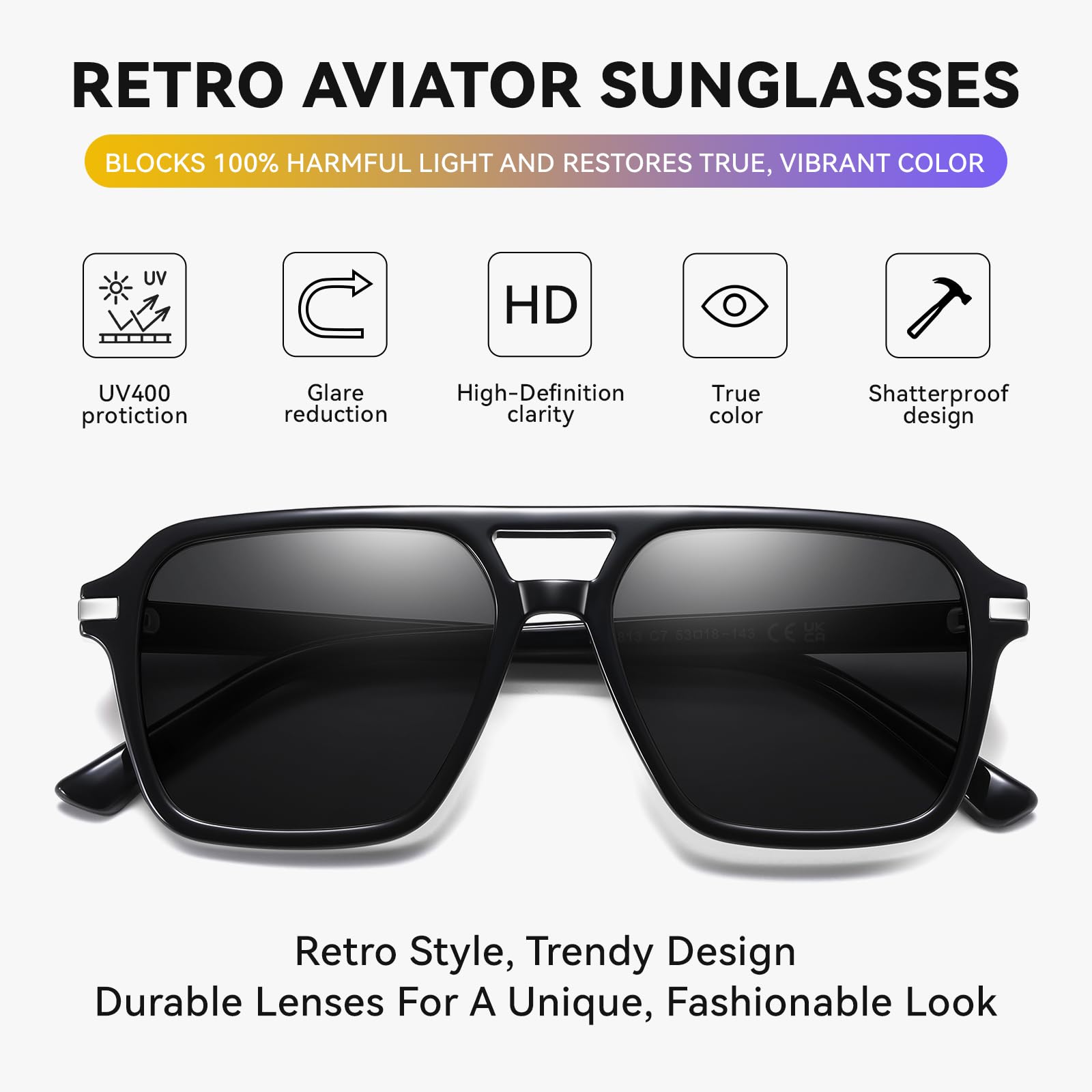 HAOLOTA Retro Aviator Sunglasses for Women and Men, Polarized Square Shades UV Protection SG3483