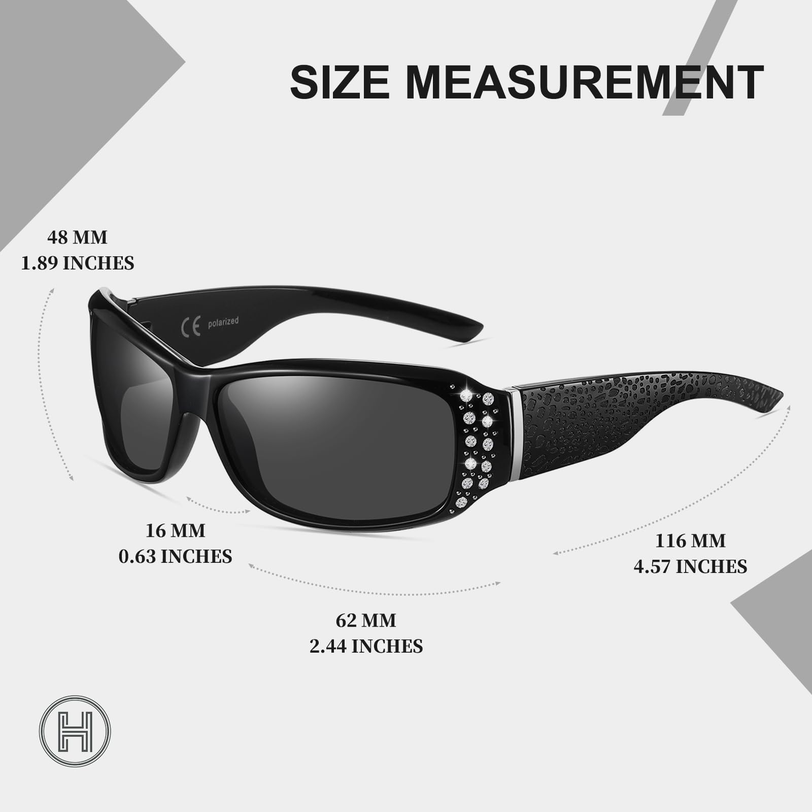 HAOLOTA Women's Polarized Rhinestone Sunglasses - Elegant Rectangle Frame with Bling UV400 SG0010
