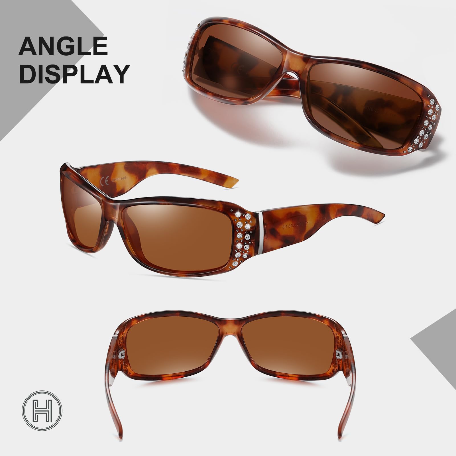 HAOLOTA Women's Polarized Rhinestone Sunglasses - Elegant Rectangle Frame with Bling UV400 SG0010