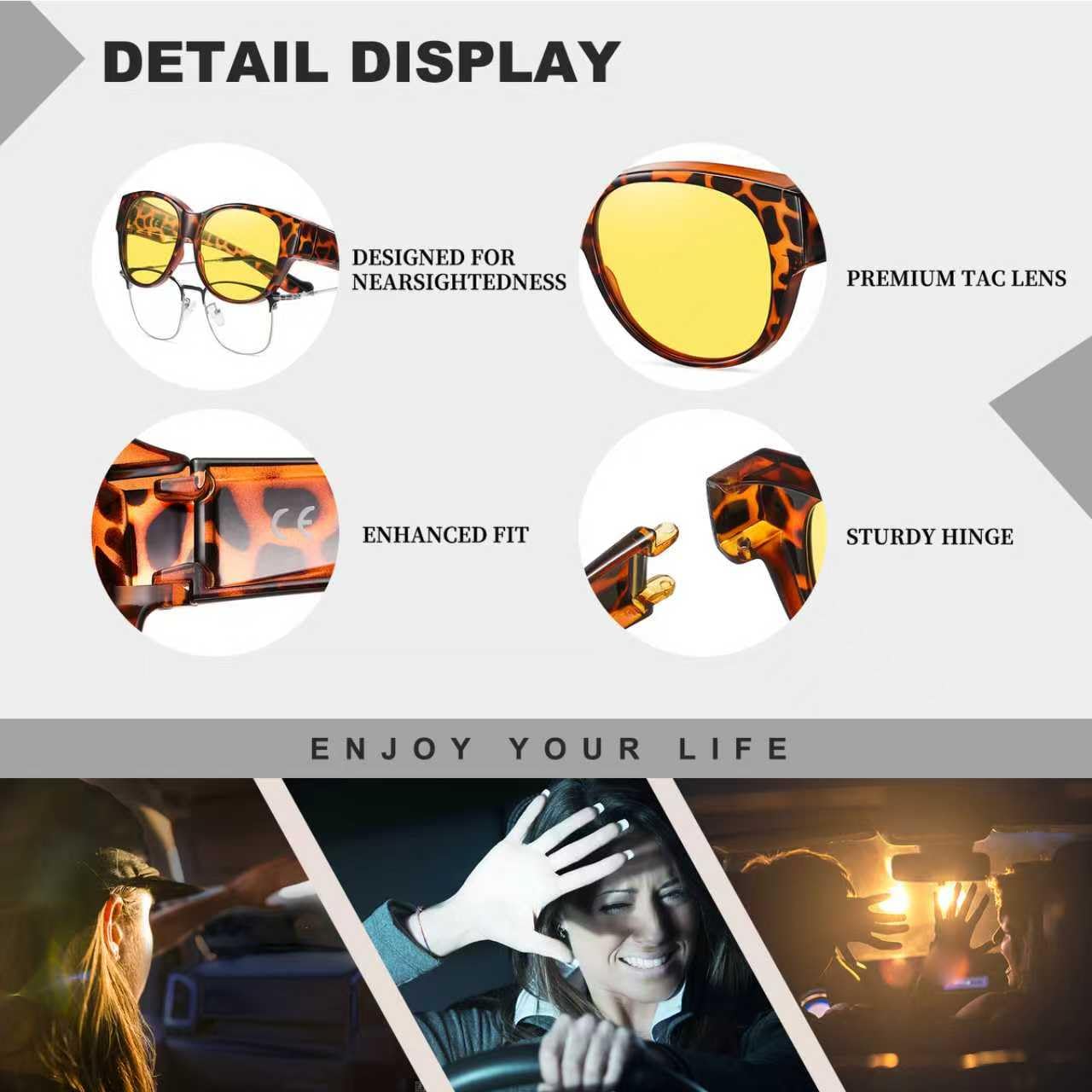 HAOLOTA Polarized Night Vision Driving Glasses Women Fit Over Glasses, Anti Glare NV0179