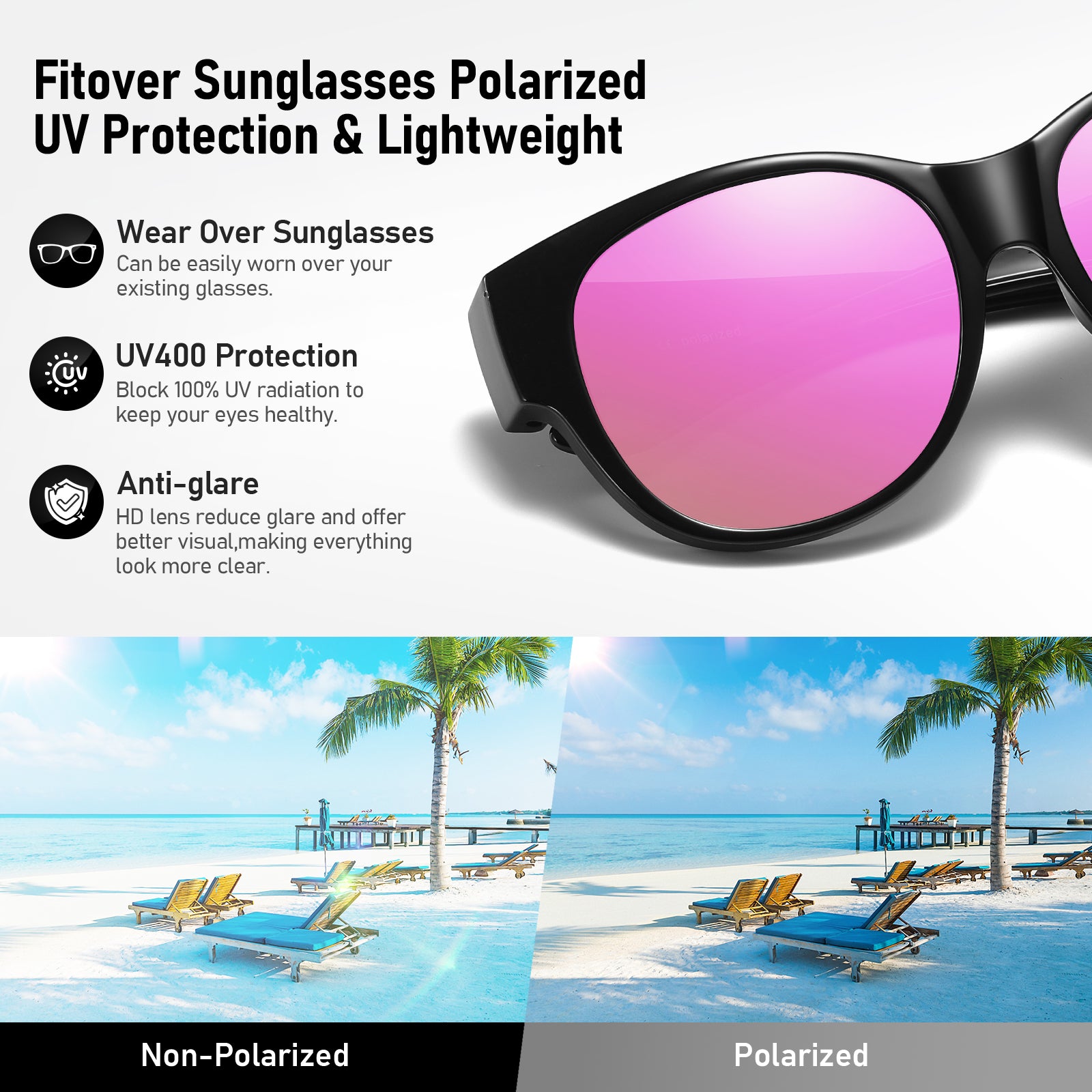 HAOLOTA Cat Eye Sunglasses for Over Glasses Polarized  UV Protection SG0179