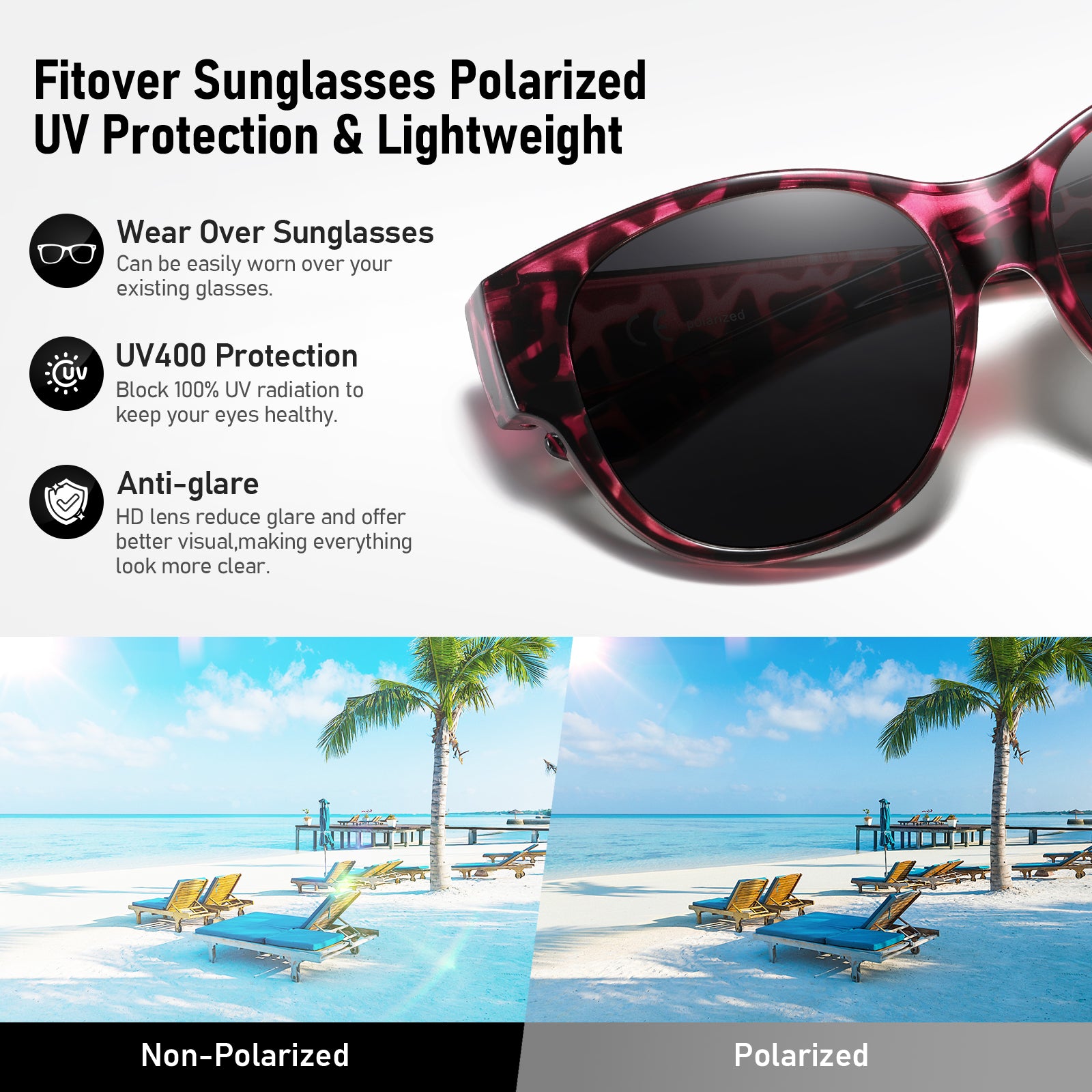 HAOLOTA Cat Eye Sunglasses for Over Glasses Polarized  UV Protection SG0179