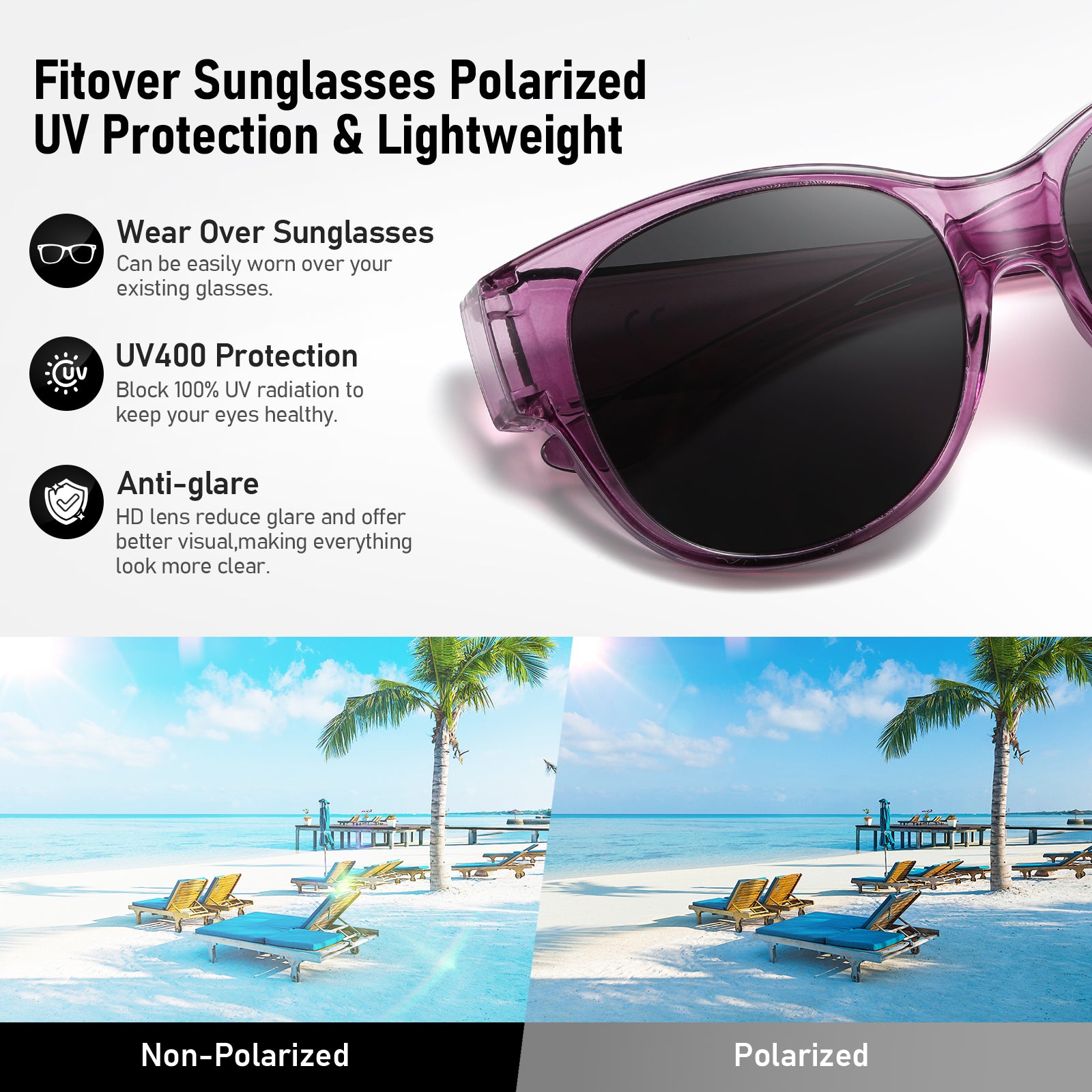 HAOLOTA Cat Eye Sunglasses for Over Glasses Polarized  UV Protection SG0179
