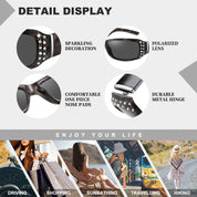 HAOLOTA Women's Polarized Rhinestone Sunglasses - Elegant Rectangle Frame with Bling UV400 SG0010