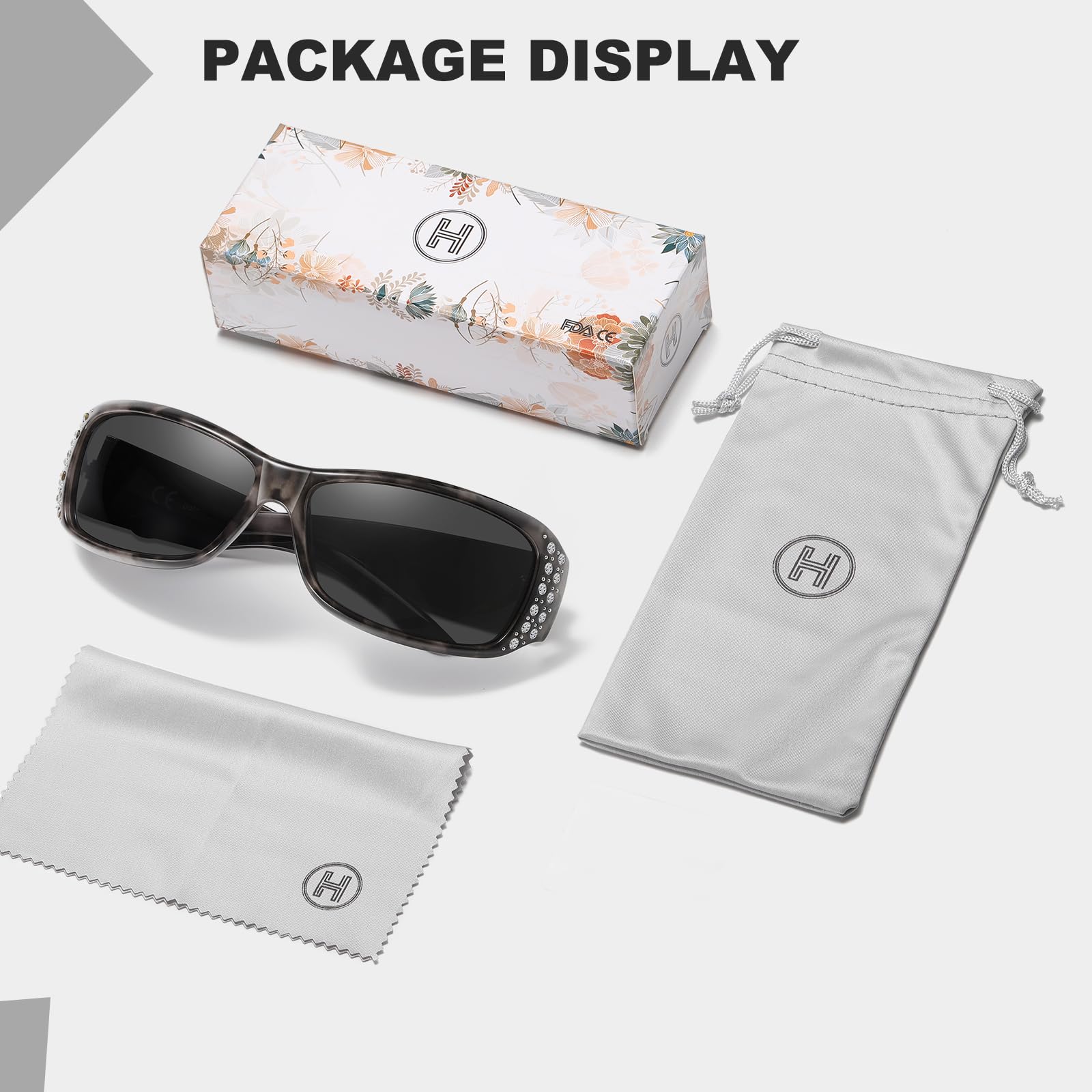 HAOLOTA Women's Polarized Rhinestone Sunglasses - Elegant Rectangle Frame with Bling UV400 SG0010