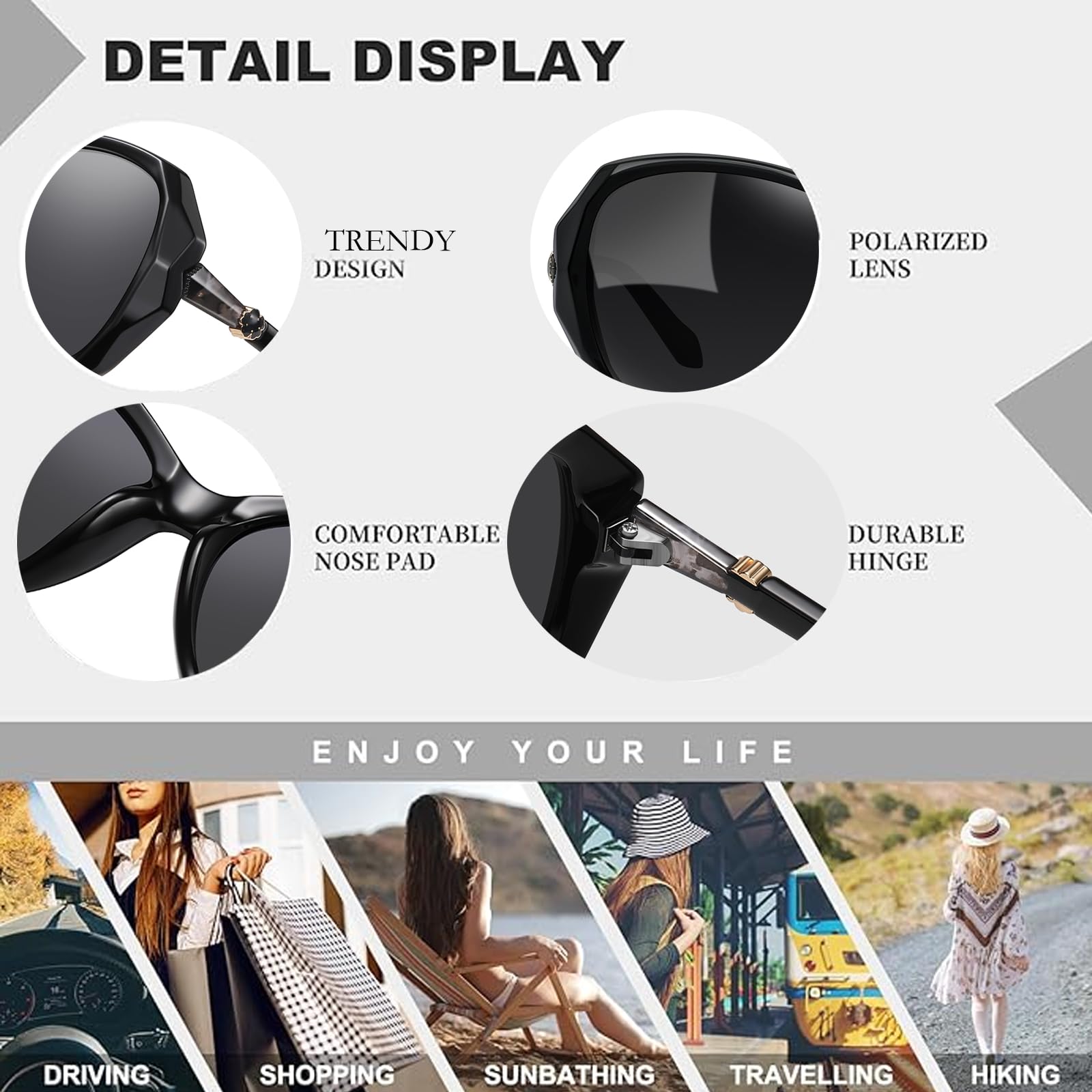 HAOLOTA Oversized Sunglasses Womens Polarized Trendy Sun Glasses Shades UV400 Protection SG9402