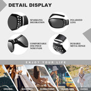 HAOLOTA Women's Polarized Rhinestone Sunglasses - Elegant Rectangle Frame with Bling UV400 SG0010