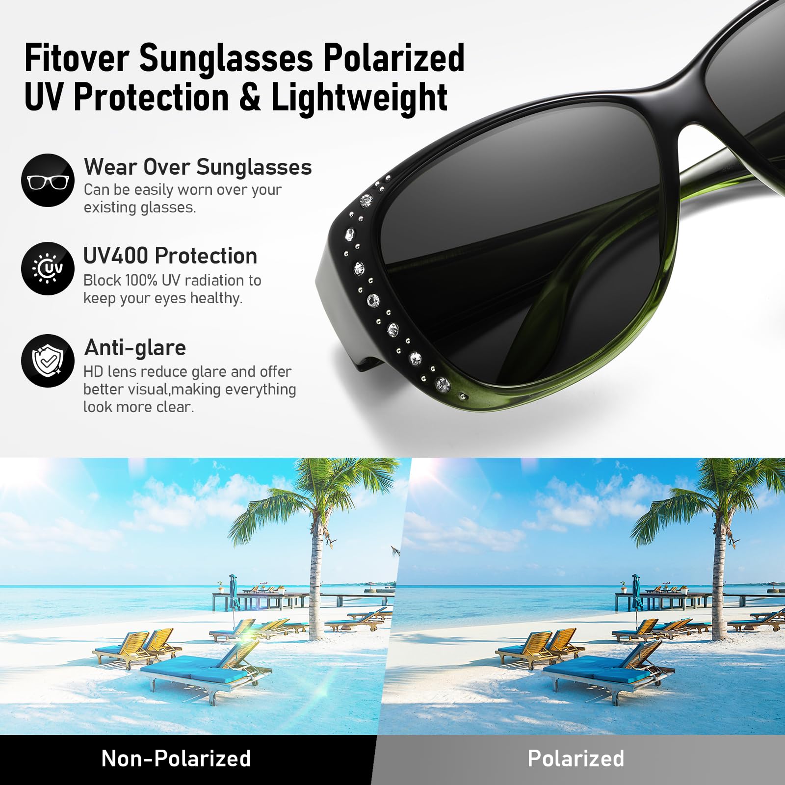 HAOLOTA Women's Polarized Fit Over Sunglasses with RhinestoneUV400 Protection SG0107
