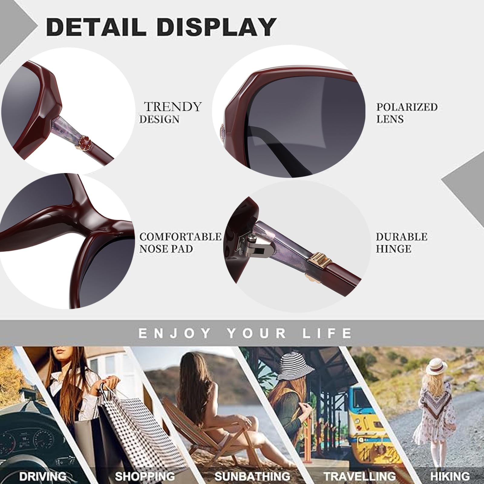 HAOLOTA Oversized Sunglasses Womens Polarized Trendy Sun Glasses Shades UV400 Protection SG9402