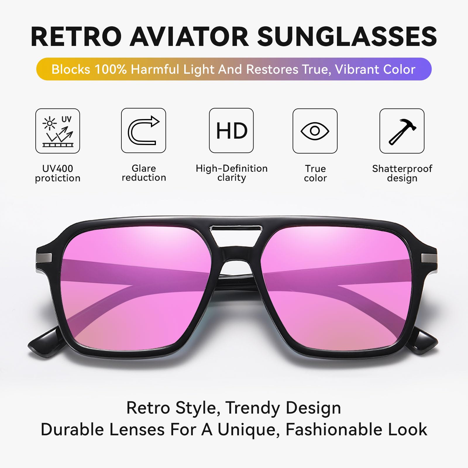 HAOLOTA Retro Aviator Sunglasses for Women and Men, Polarized Square Shades UV Protection SG3483