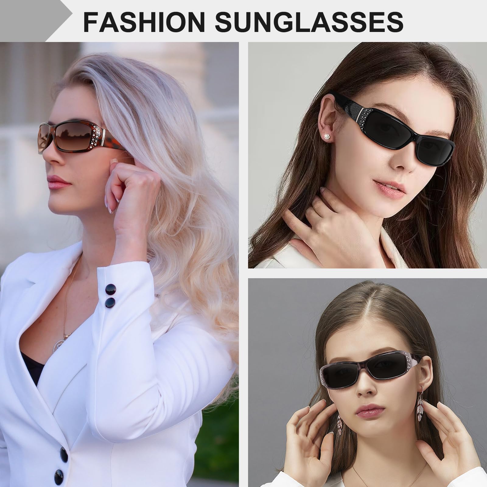 HAOLOTA Women's Polarized Rhinestone Sunglasses - Elegant Rectangle Frame with Bling UV400 SG0010