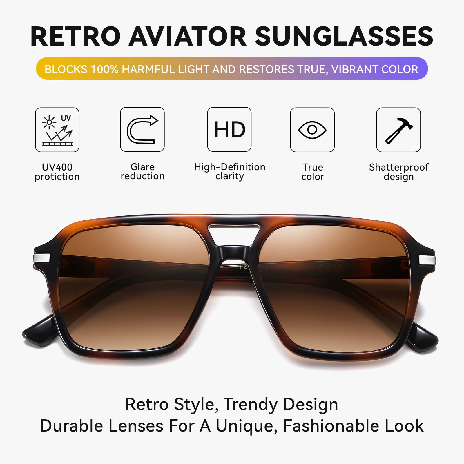 HAOLOTA Retro Aviator Sunglasses for Women and Men, Polarized Square Shades UV Protection SG3483