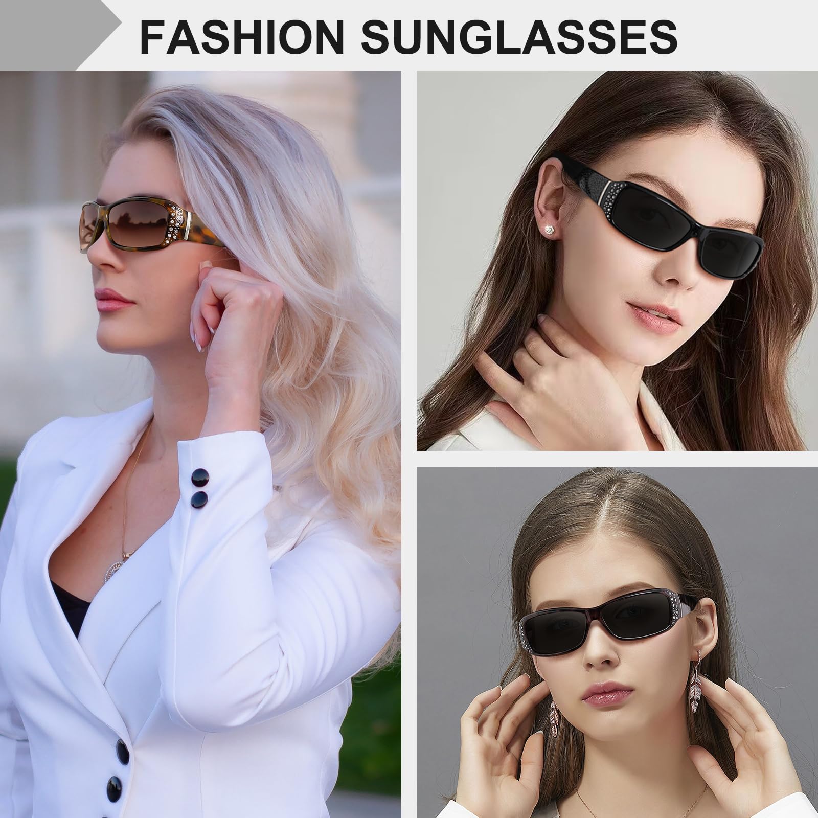 HAOLOTA Women's Polarized Rhinestone Sunglasses - Elegant Rectangle Frame with Bling UV400 SG0010