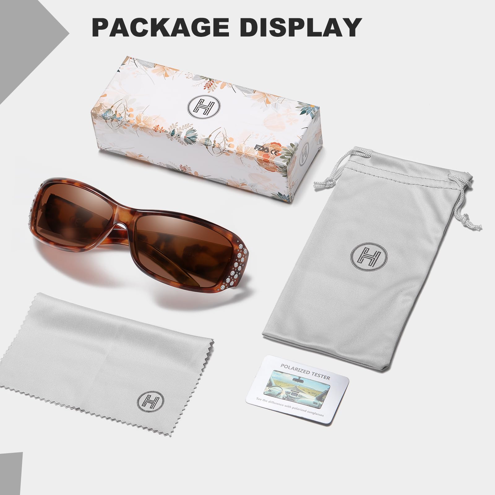 HAOLOTA Women's Polarized Rhinestone Sunglasses - Elegant Rectangle Frame with Bling UV400 SG0010