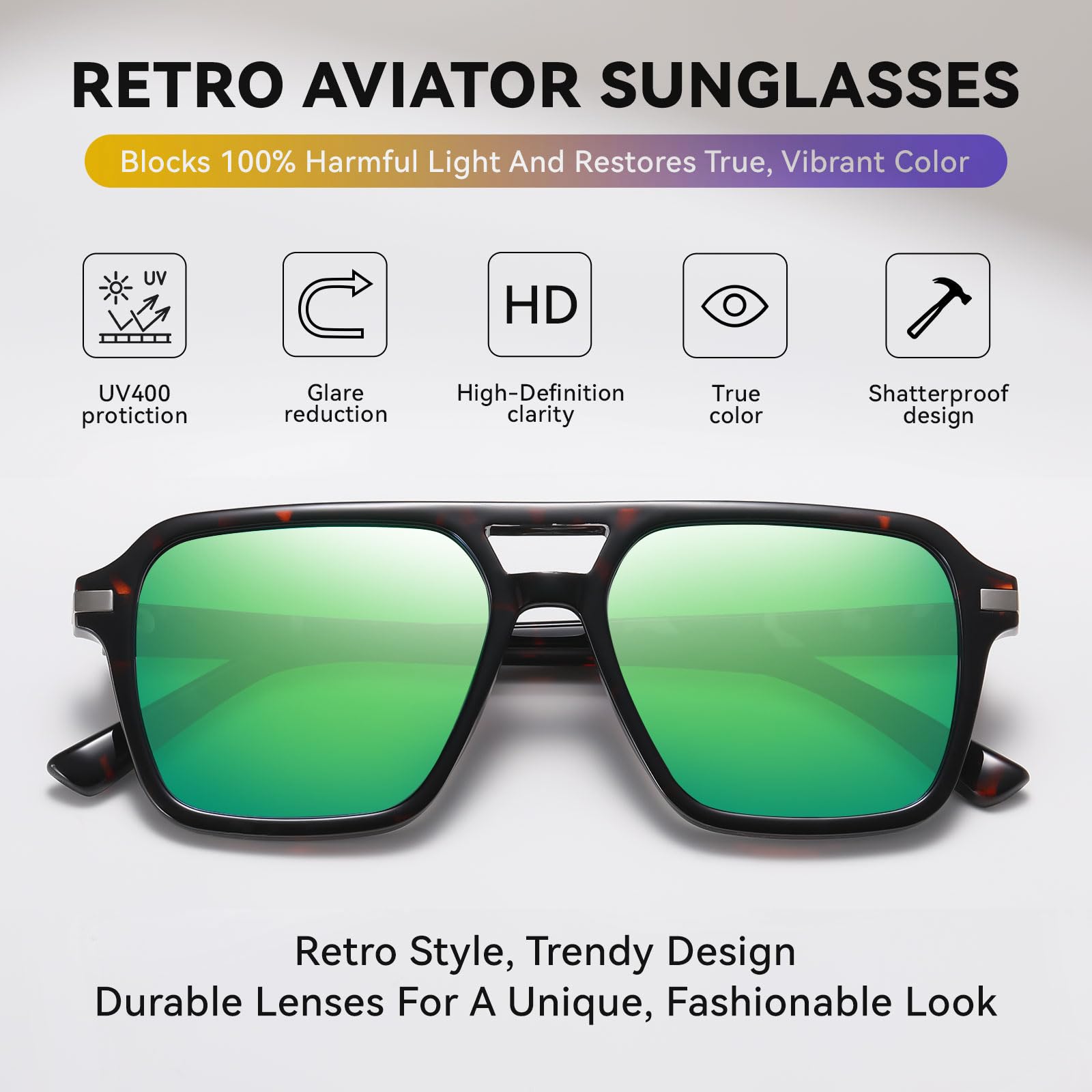 HAOLOTA Retro Aviator Sunglasses for Women and Men, Polarized Square Shades UV Protection SG3483