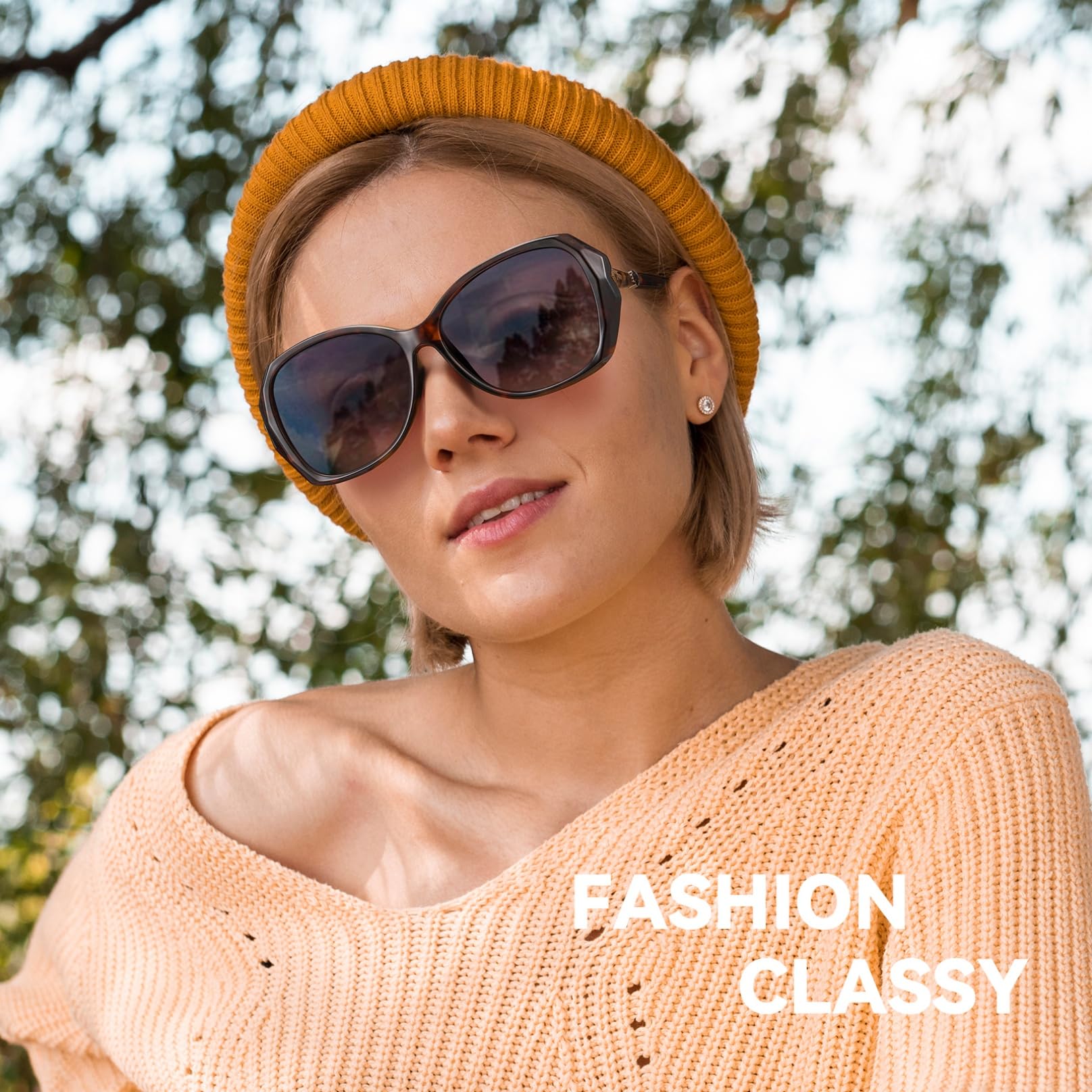 HAOLOTA Oversized Sunglasses Womens Polarized Trendy Sun Glasses Shades UV400 Protection SG9402