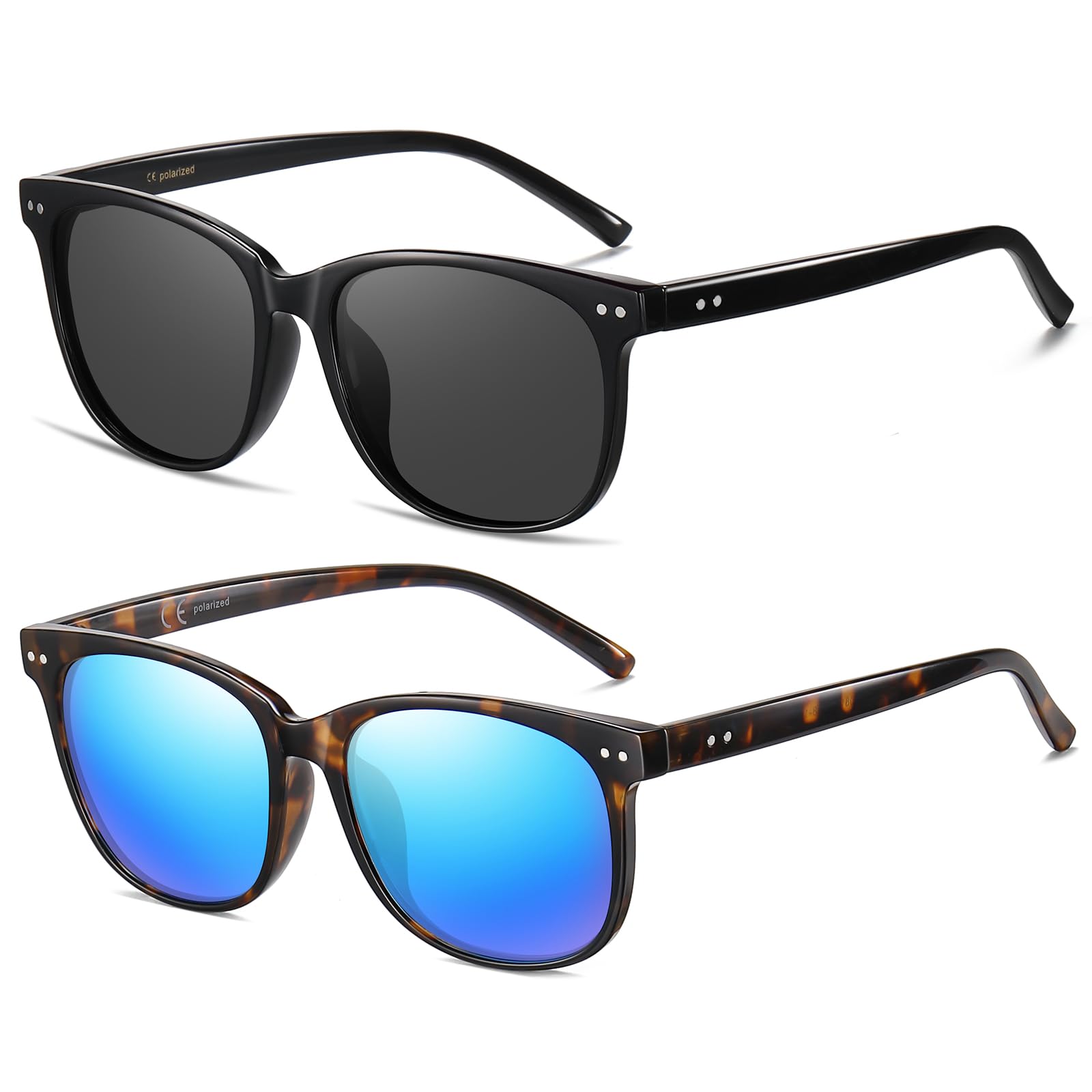 HAOLOTA 2pcs Classic Round Polarized Sunglasses for Women Men Lightweight SG8081-2P
