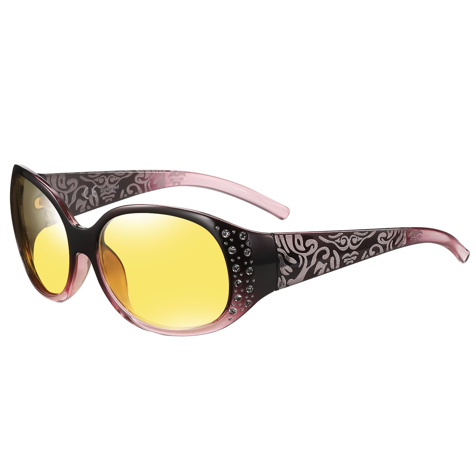 HAOLOTA Women Night Vision Driving Glasses Polarized HD Yellow Tinted Anti Glare NV0008