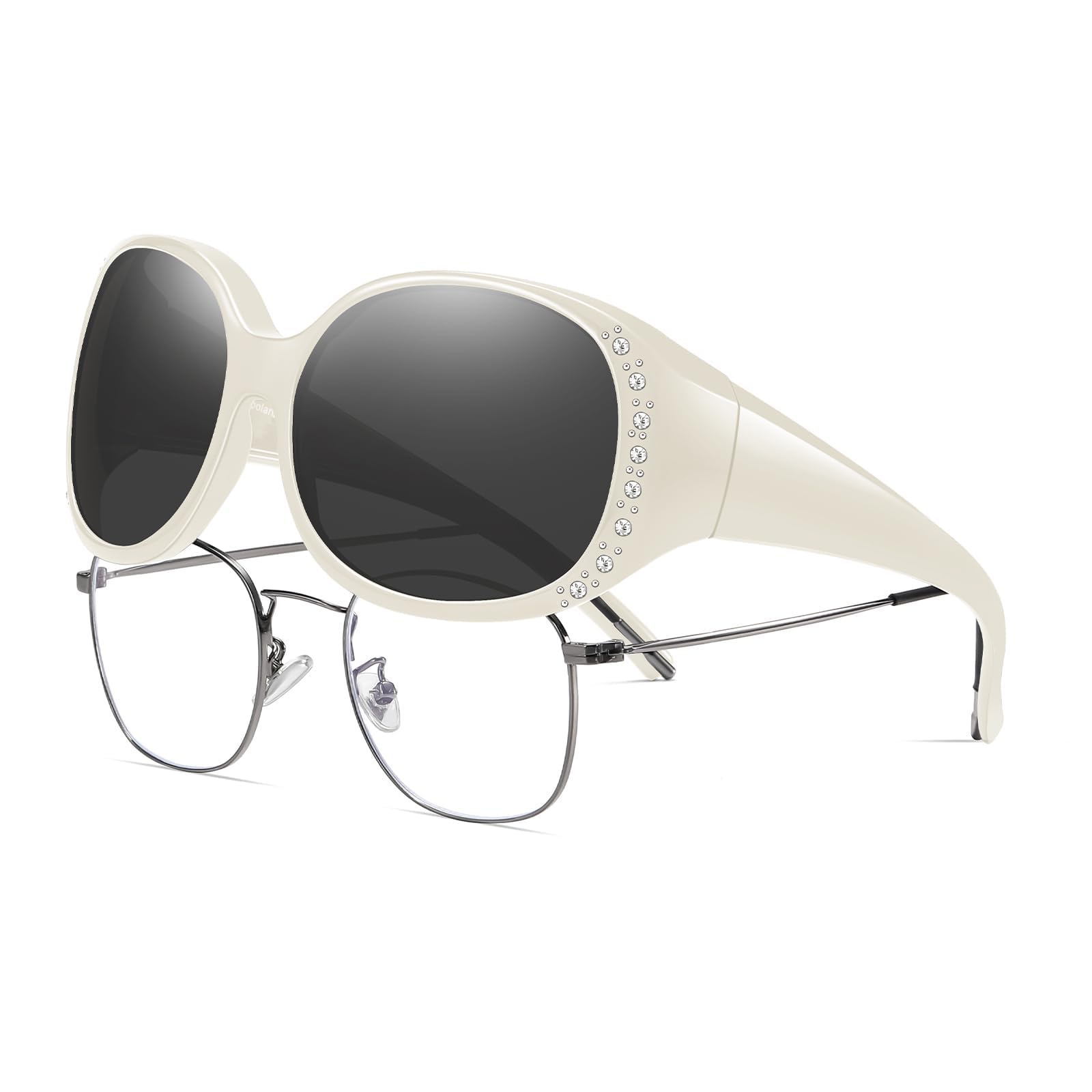 HAOLOTA Women's Polarized Fit Over Sunglasses with Rhinestone SG0108