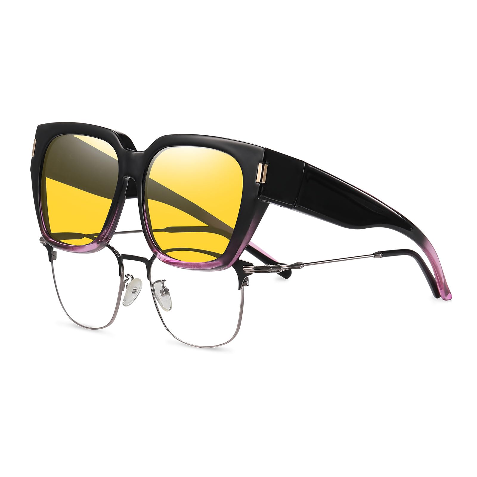 HAOLOTA Polarized Night Vision Driving Glasses for Women Fit over Eyeglasses Anti Glare NV0512