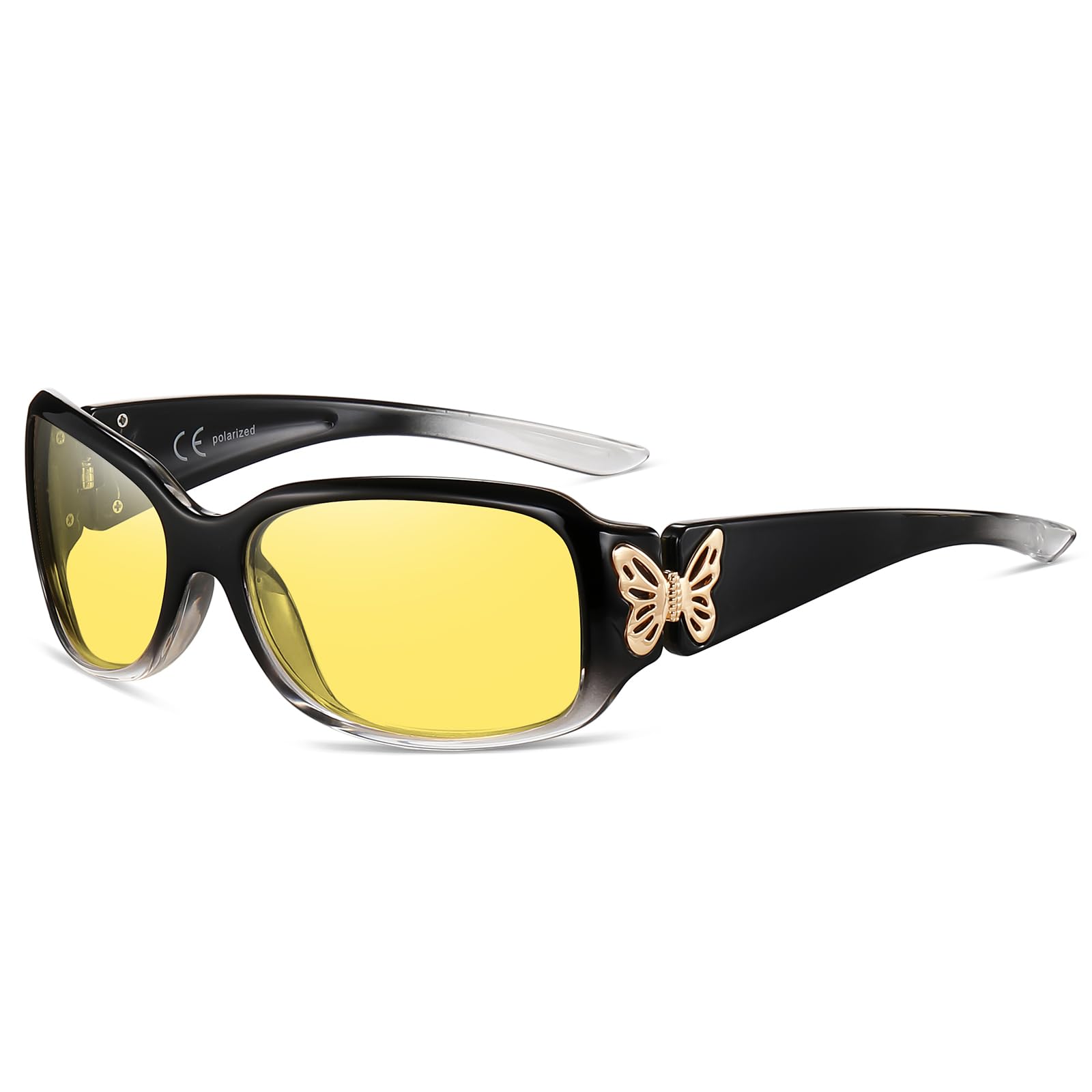 HAOLOTA Women Night Vision Driving Glasses Polarized HD Yellow Tinted Anti Glare NV0012