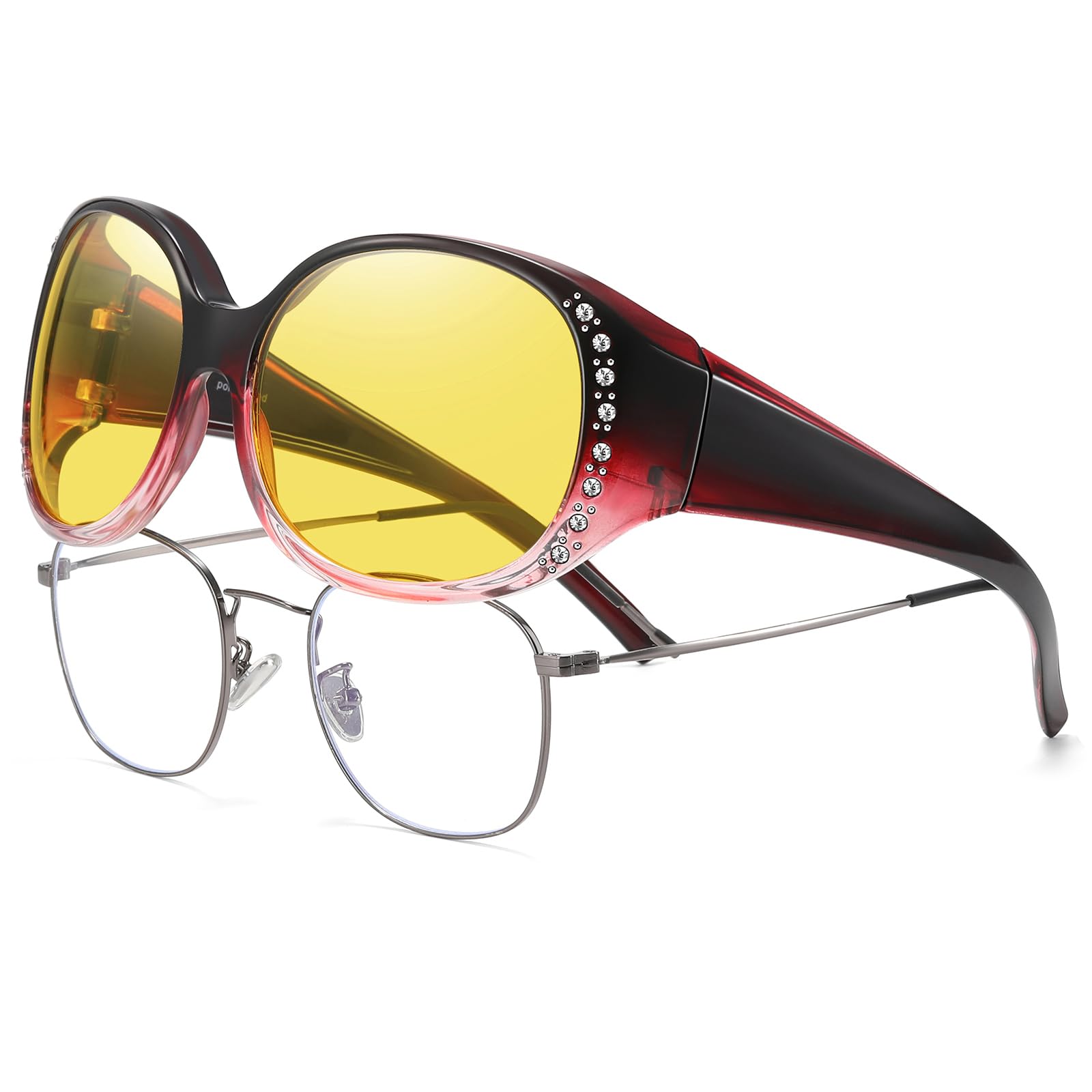 HAOLOTA Polarized Night Vision Driving Glasses Fit Over Glasses for Women, Anti Glare NV0108