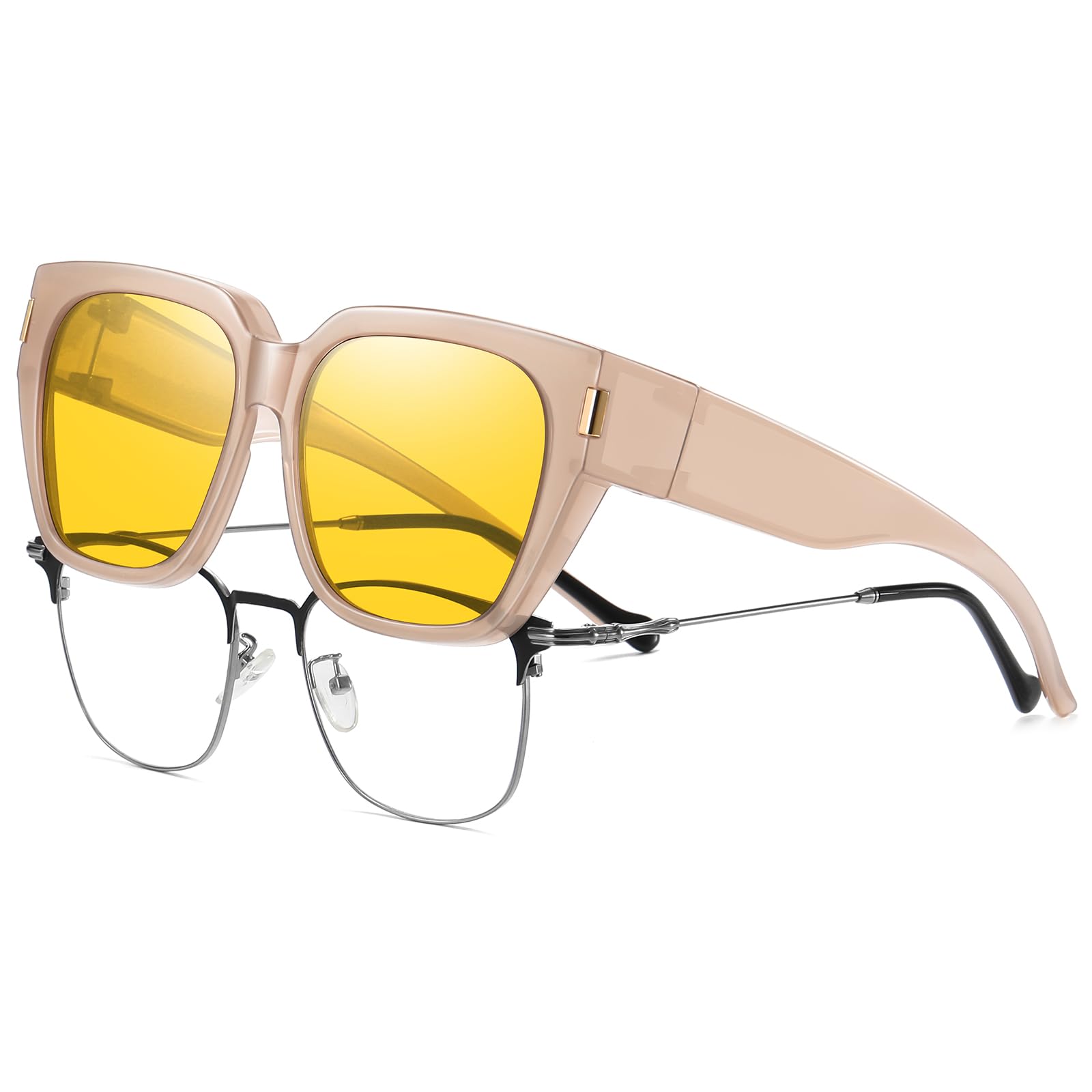 HAOLOTA Polarized Night Vision Driving Glasses for Women Fit over Eyeglasses Anti Glare NV0512