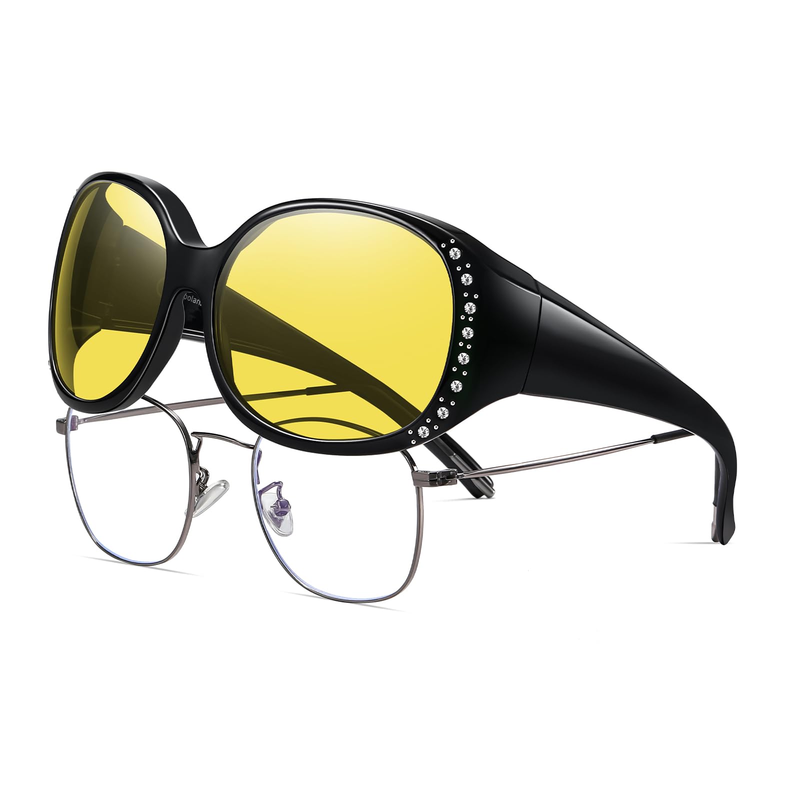 HAOLOTA Polarized Night Vision Driving Glasses Fit Over Glasses for Women, Anti Glare NV0108