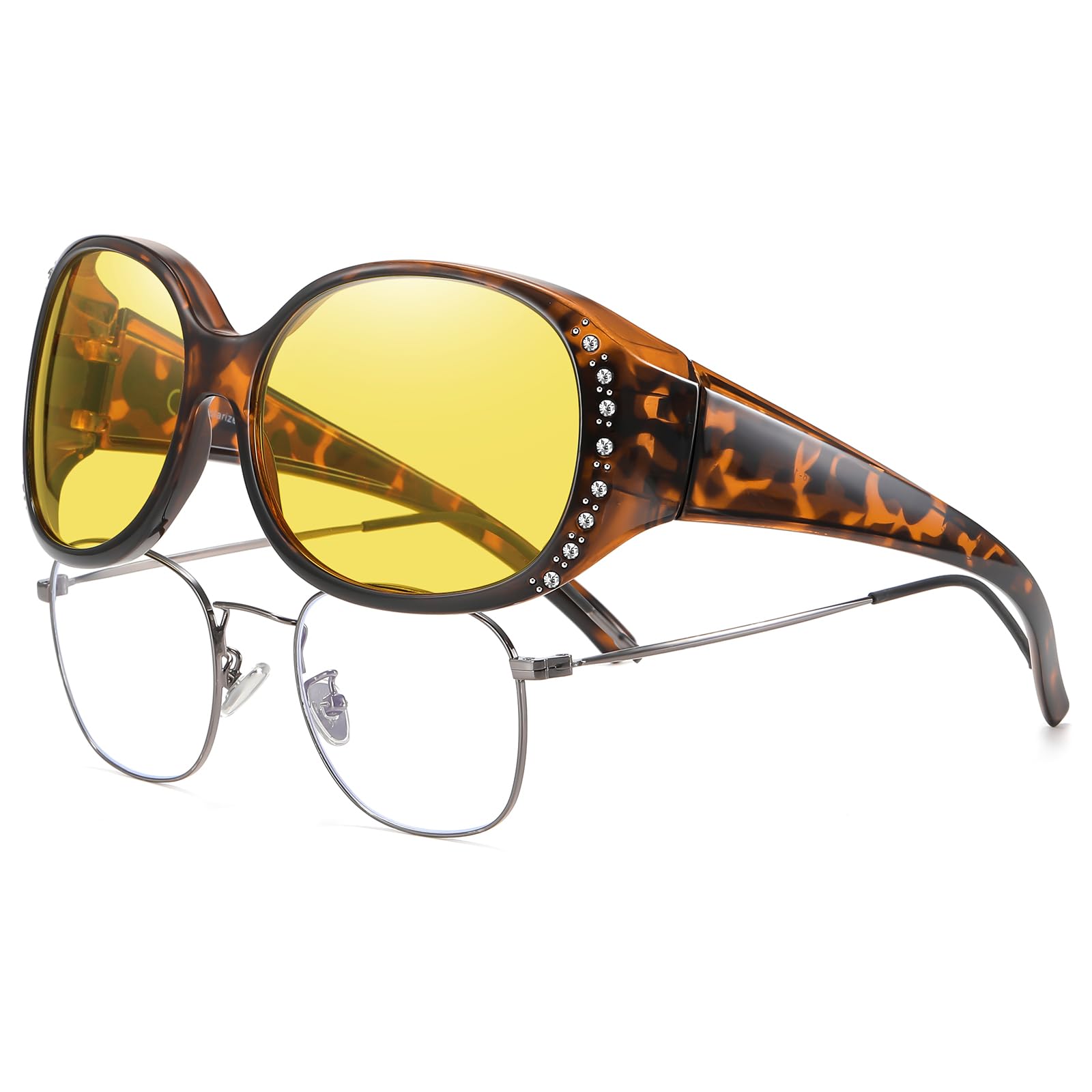 HAOLOTA Polarized Night Vision Driving Glasses Fit Over Glasses for Women, Anti Glare NV0108
