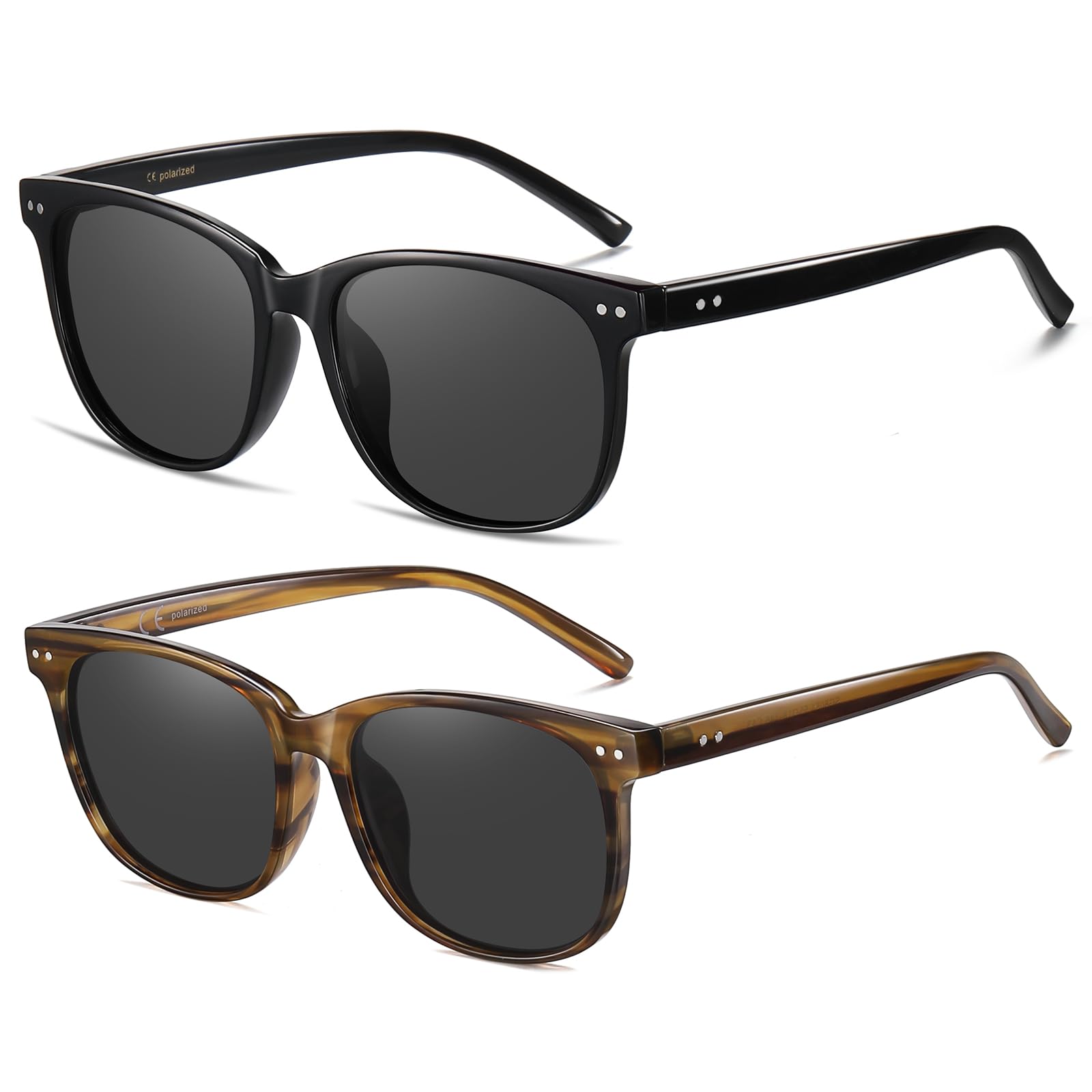 HAOLOTA 2pcs Classic Round Polarized Sunglasses for Women Men Lightweight SG8081-2P