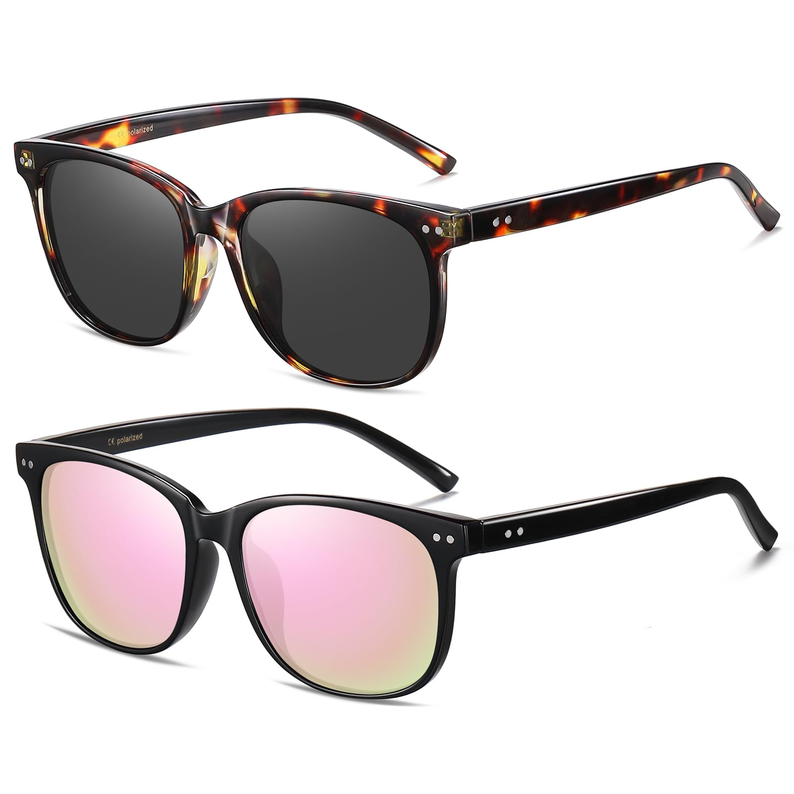 HAOLOTA 2pcs Classic Round Polarized Sunglasses for Women Men Lightweight SG8081-2P