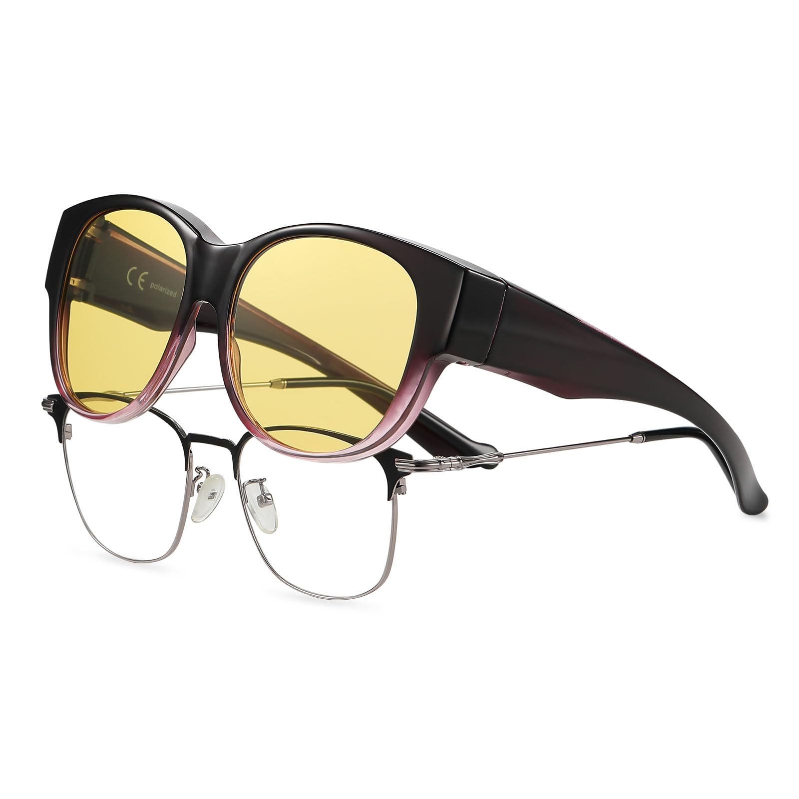 HAOLOTA Polarized Night Vision Driving Glasses Women Fit Over Glasses, Anti Glare NV0179
