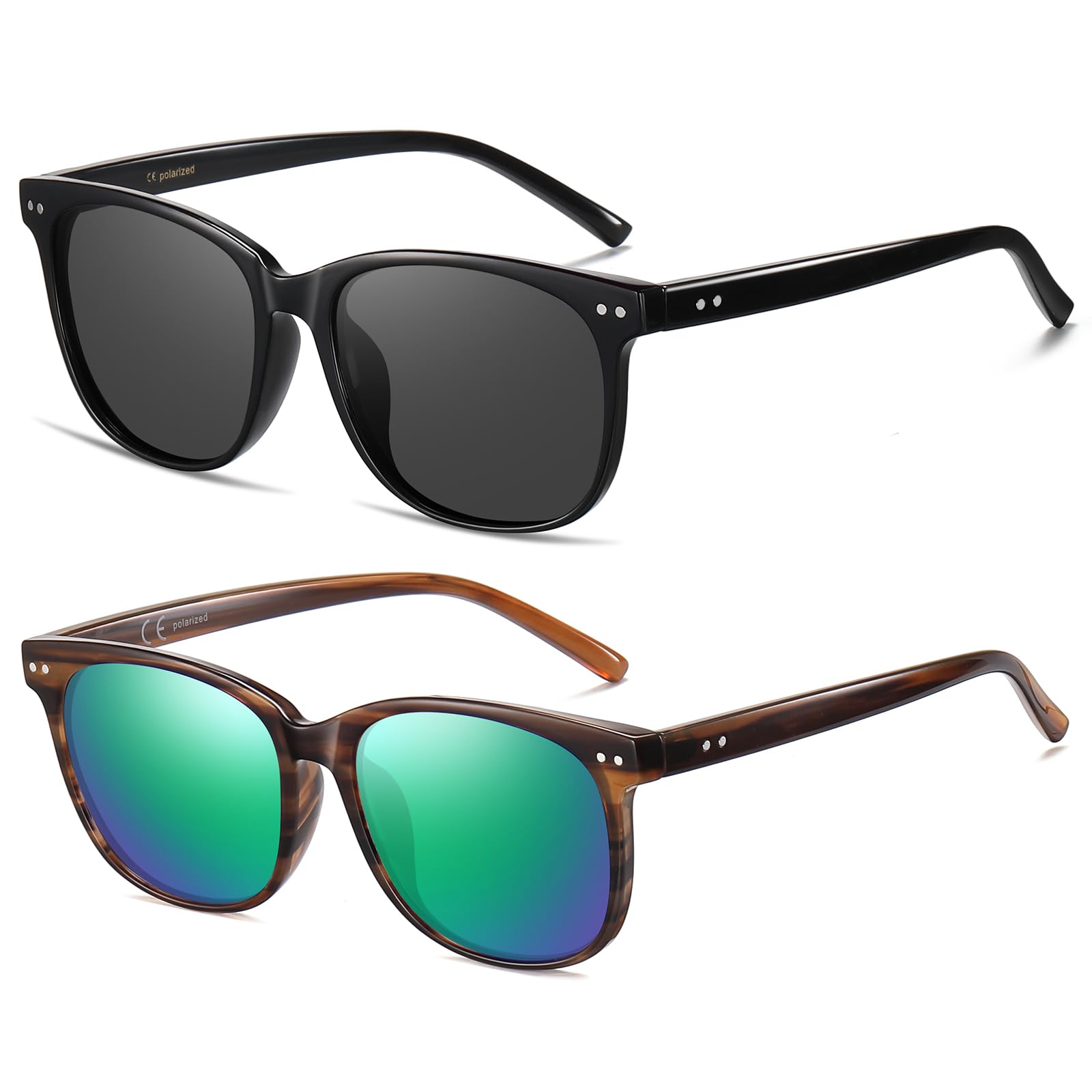 HAOLOTA 2pcs Classic Round Polarized Sunglasses for Women Men Lightweight SG8081-2P