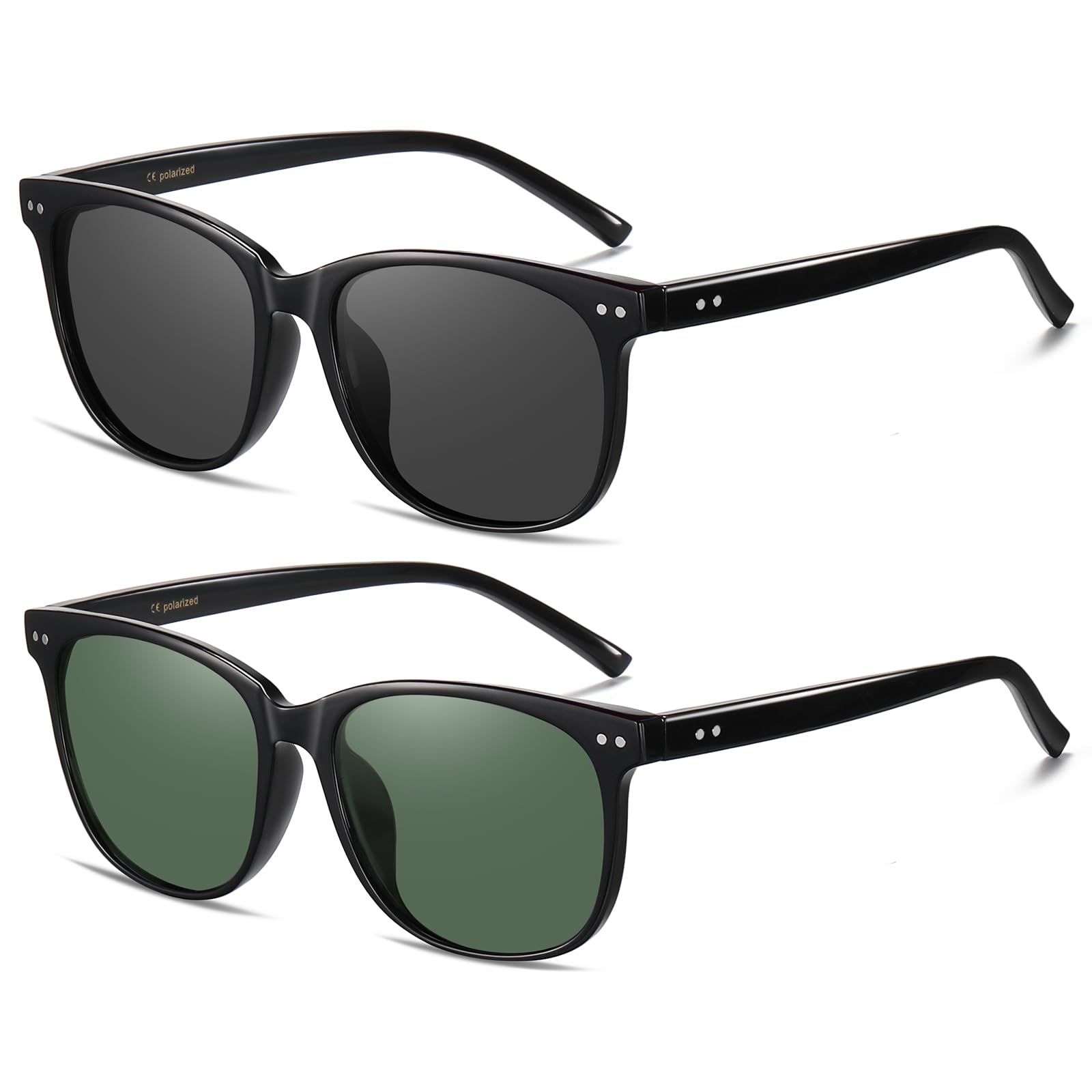 HAOLOTA 2pcs Classic Round Polarized Sunglasses for Women Men Lightweight SG8081-2P
