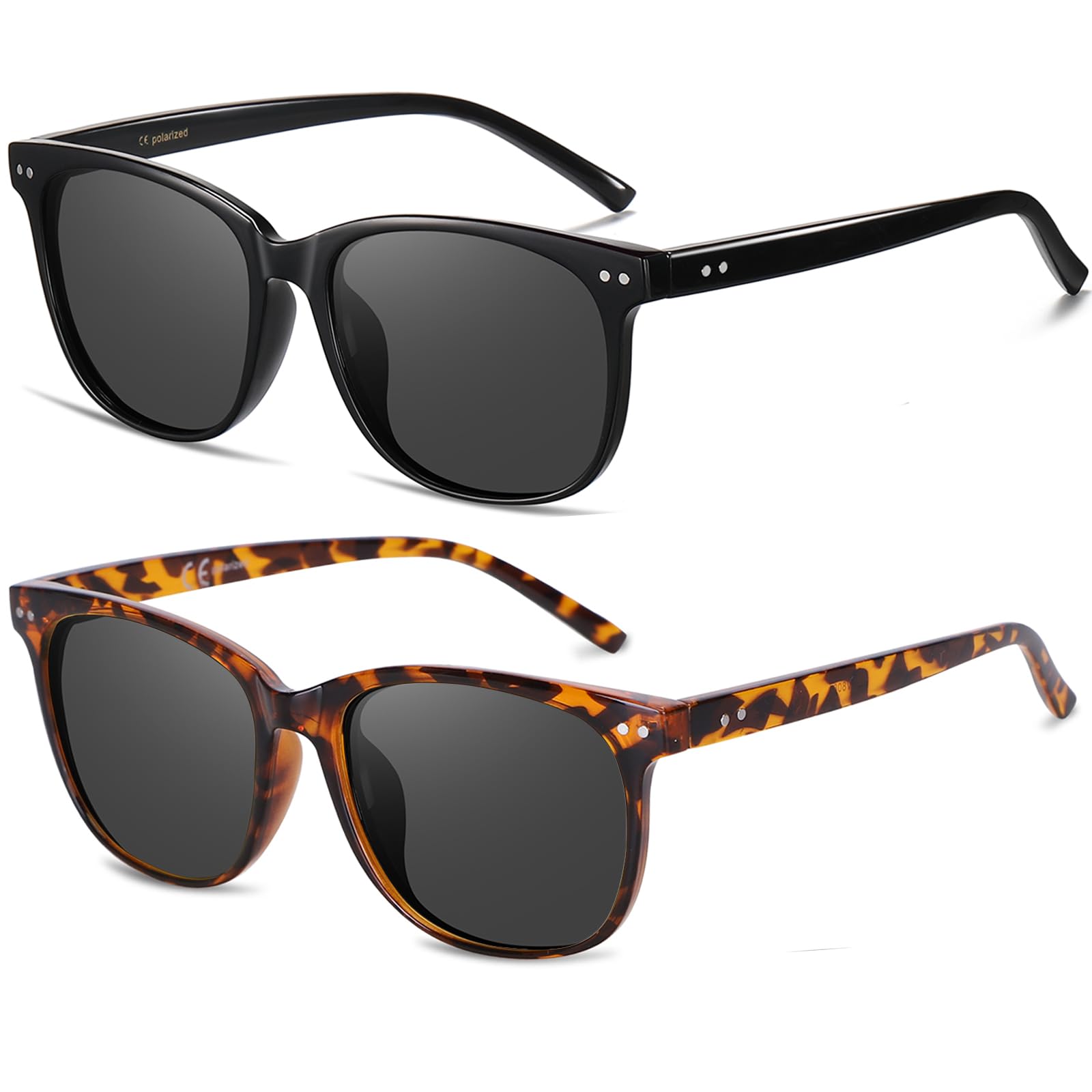 HAOLOTA 2pcs Classic Round Polarized Sunglasses for Women Men Lightweight SG8081-2P
