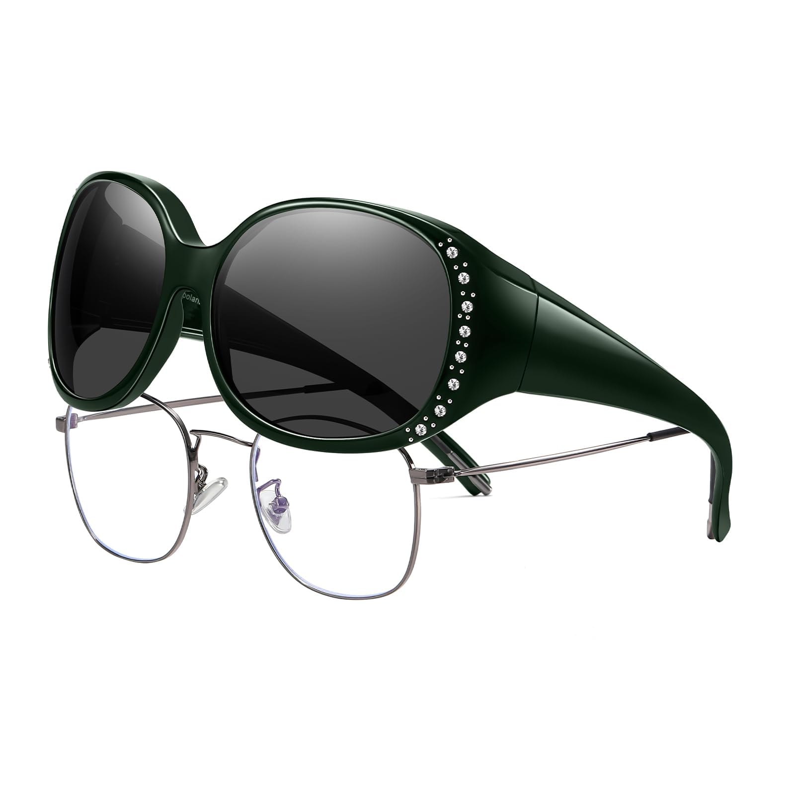 HAOLOTA Women's Polarized Fit Over Sunglasses with Rhinestone SG0108